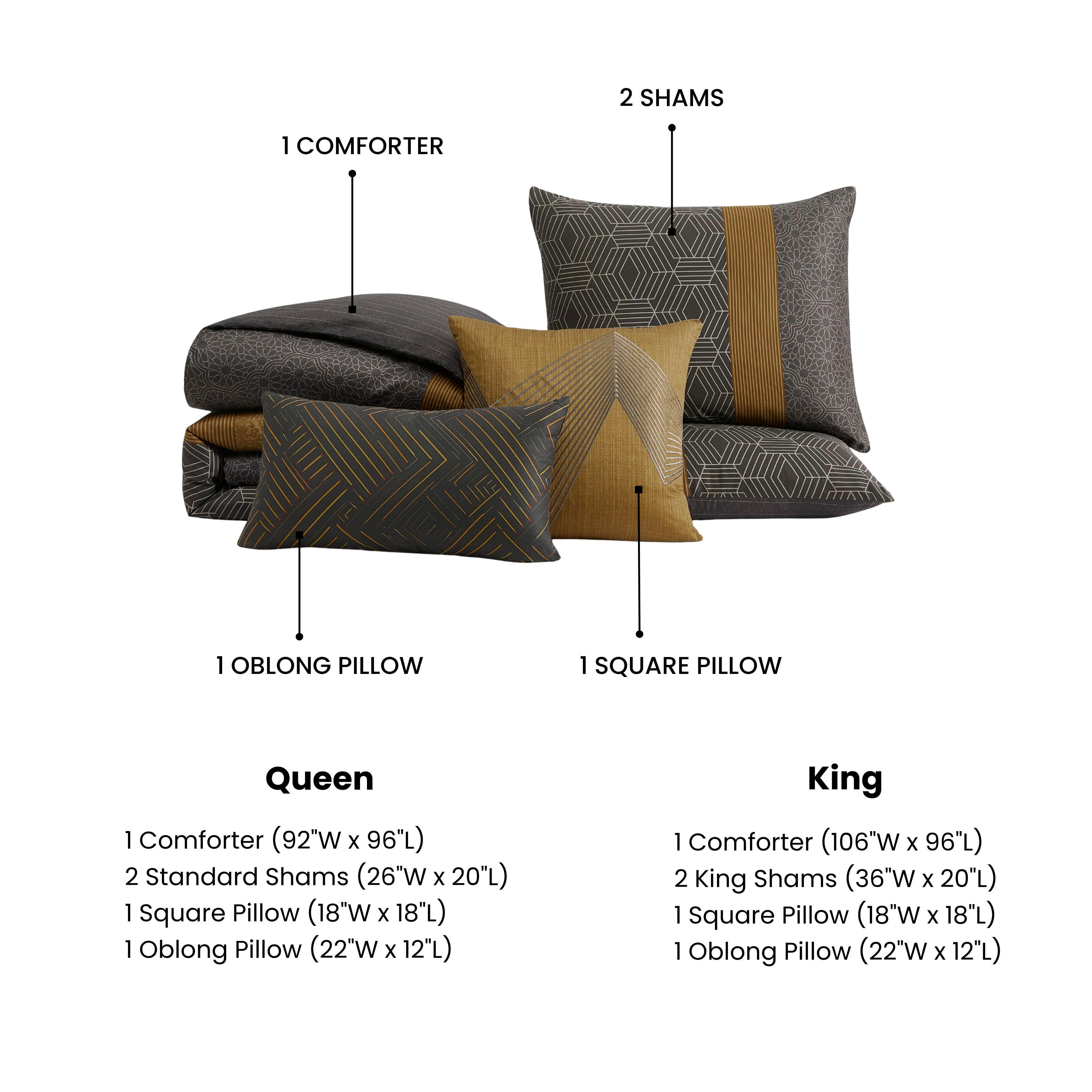 Bebejan Golden Hex 5-Piece Queen Comforter Set, Gray, large