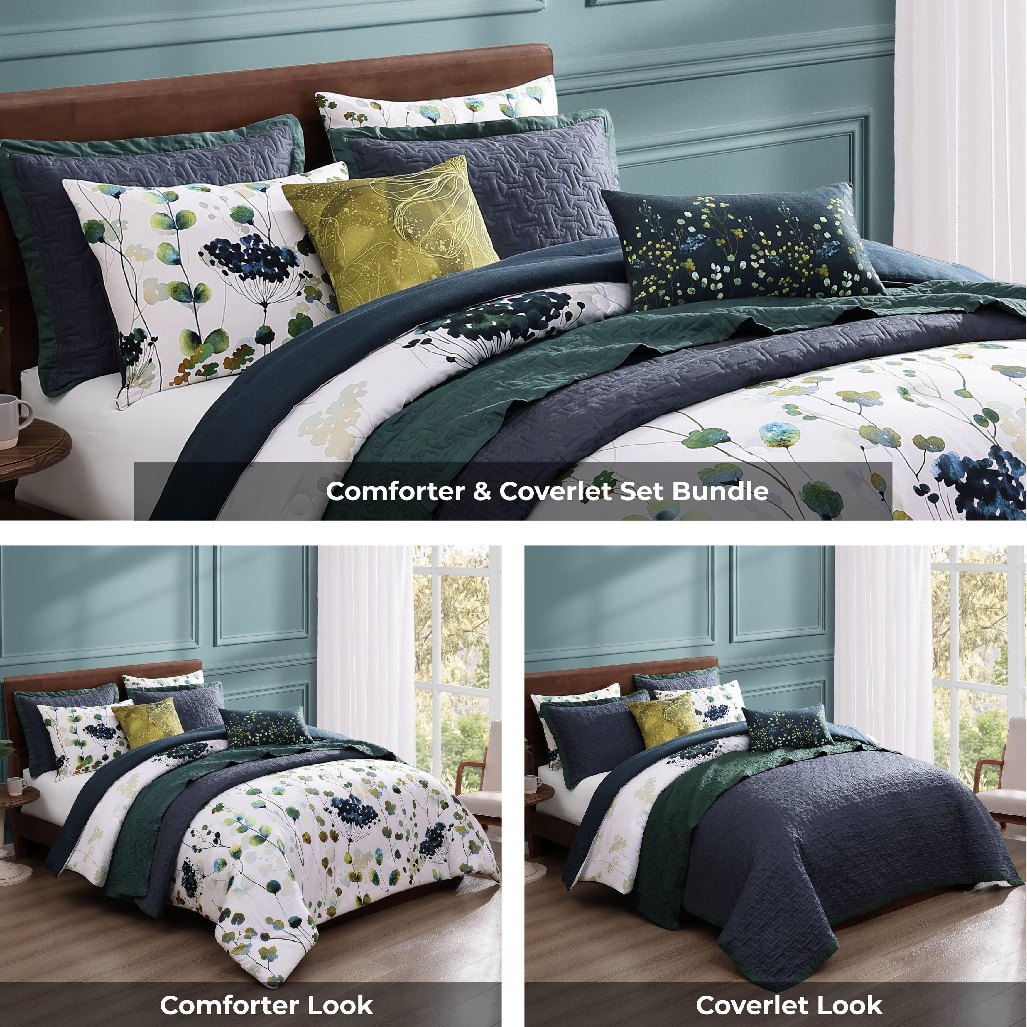 Bebejan Vines 8 Piece Queen Comforter Set, Blue, large