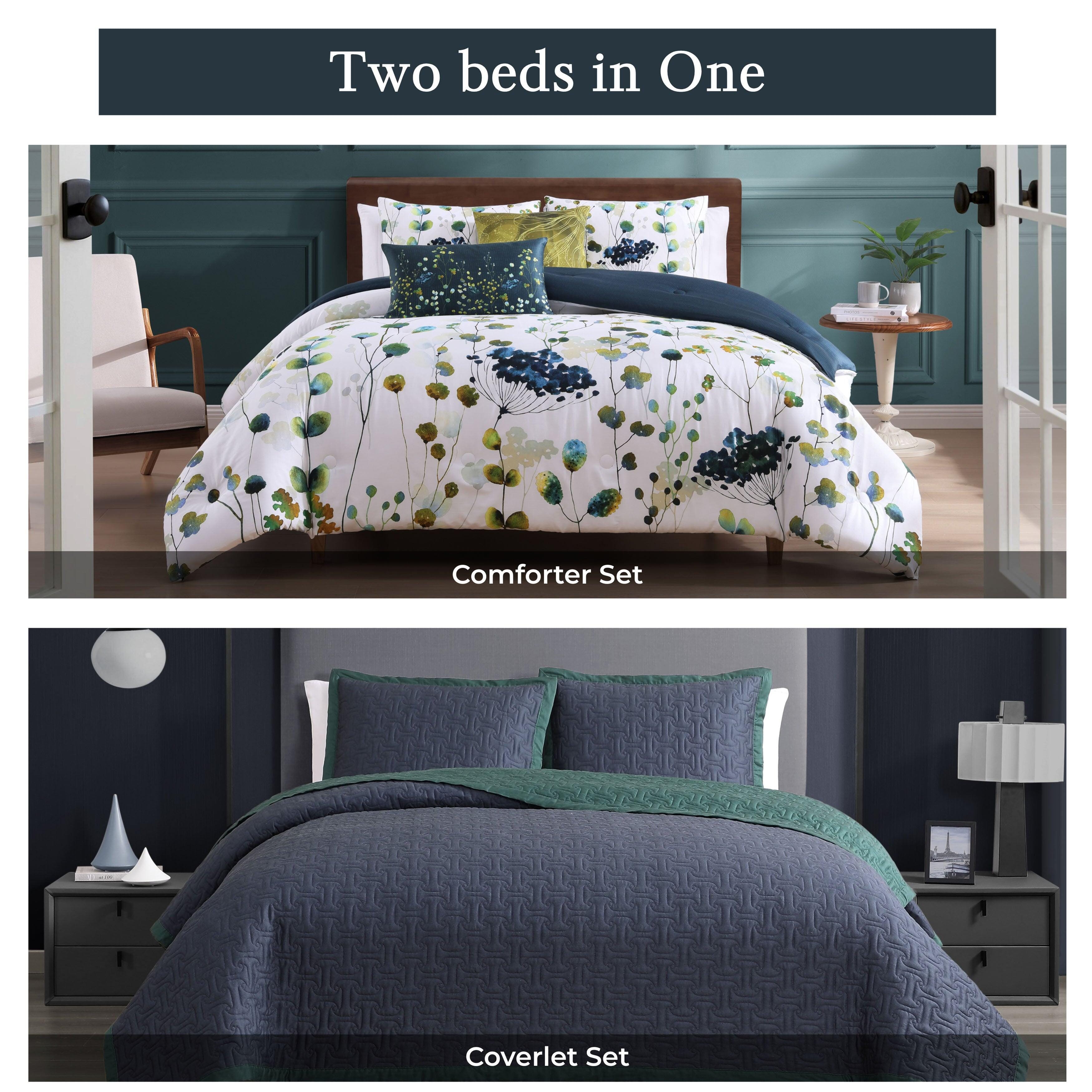 Bebejan Vines 8 Piece Queen Comforter Set, Blue, large