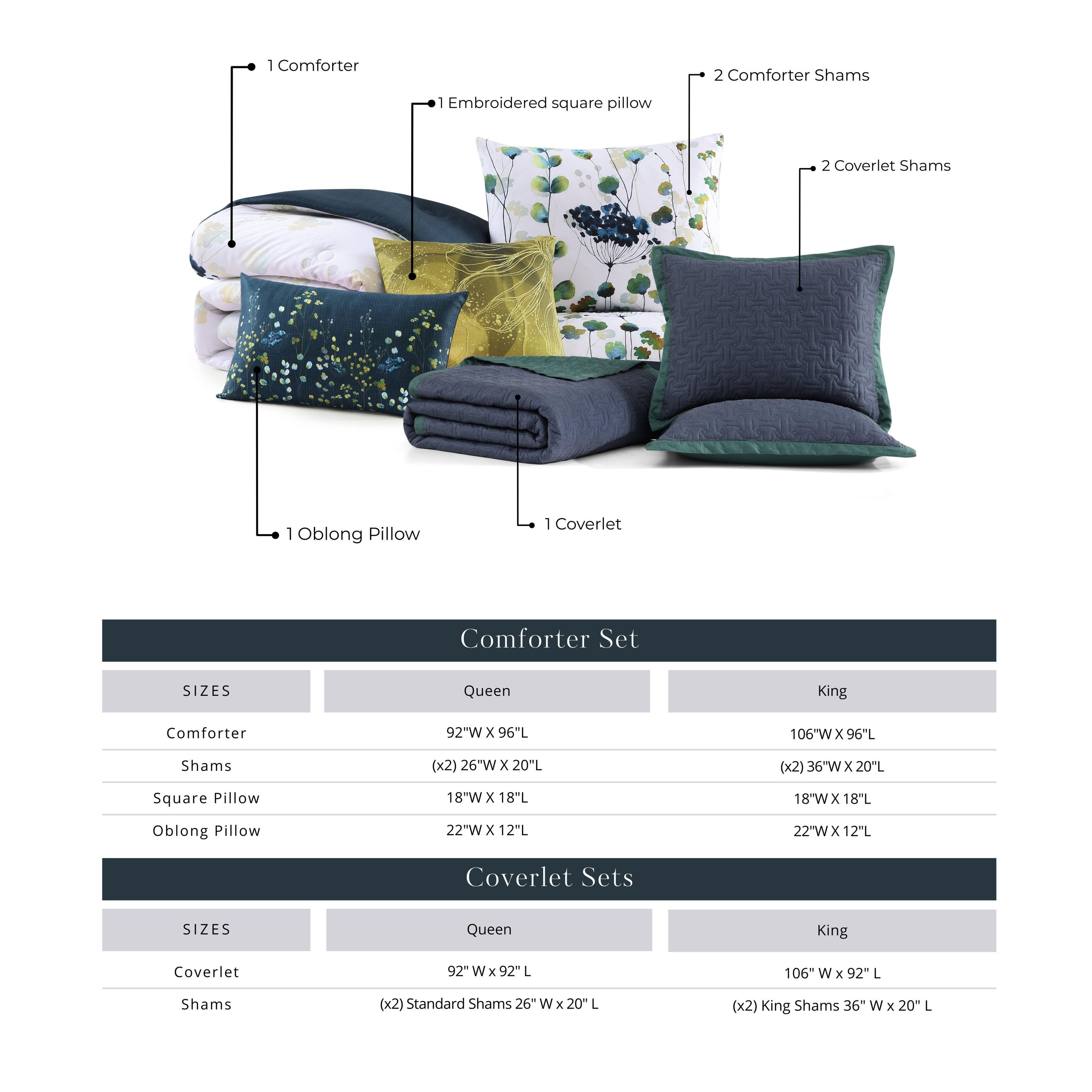 Bebejan Vines 8 Piece Queen Comforter Set, Blue, large