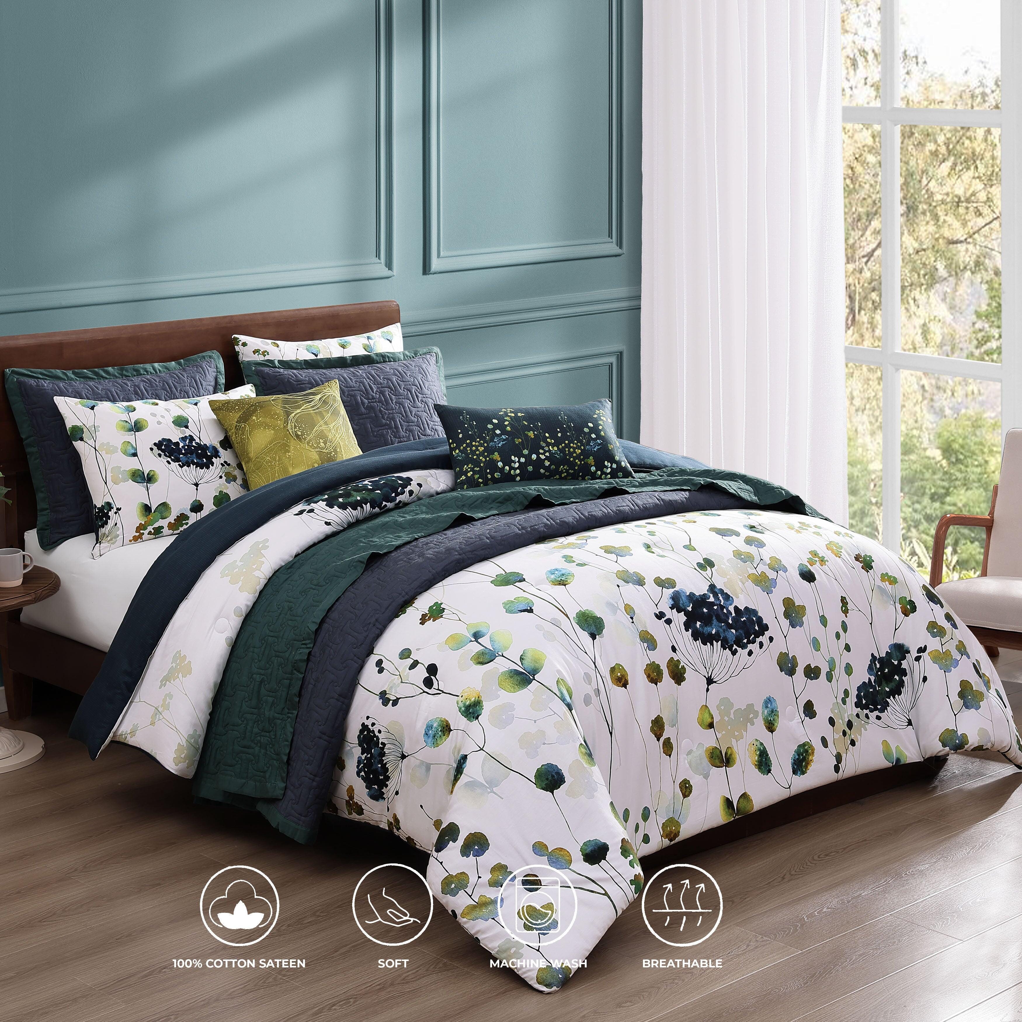 Bebejan Vines 8 Piece Queen Comforter Set, Blue, large