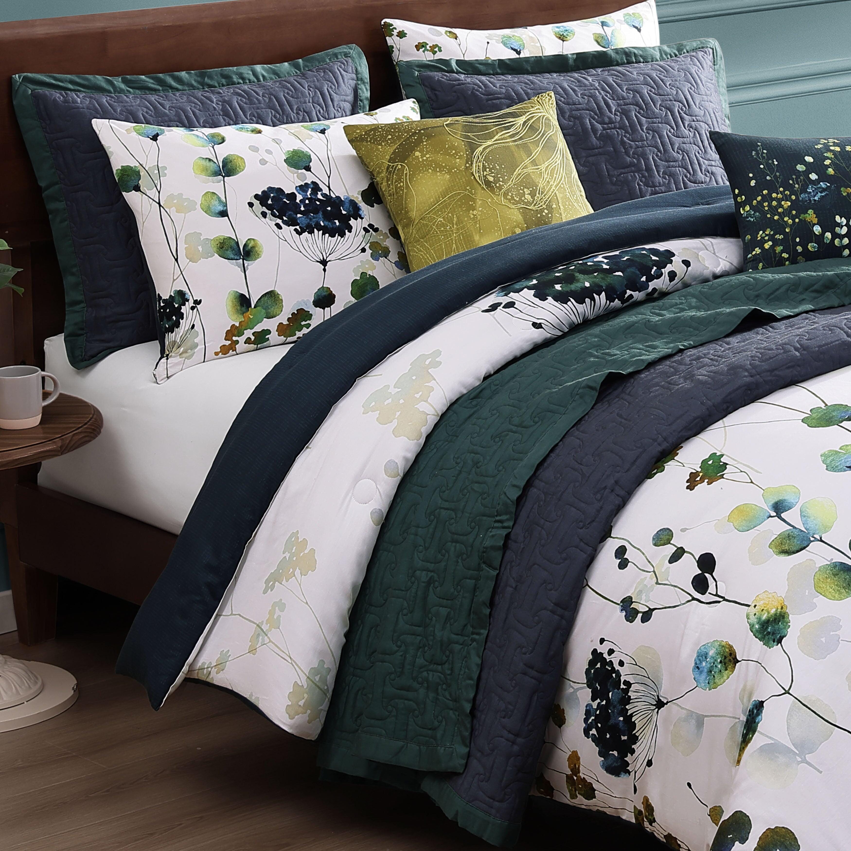 Bebejan Vines 8 Piece Queen Comforter Set, Blue, large