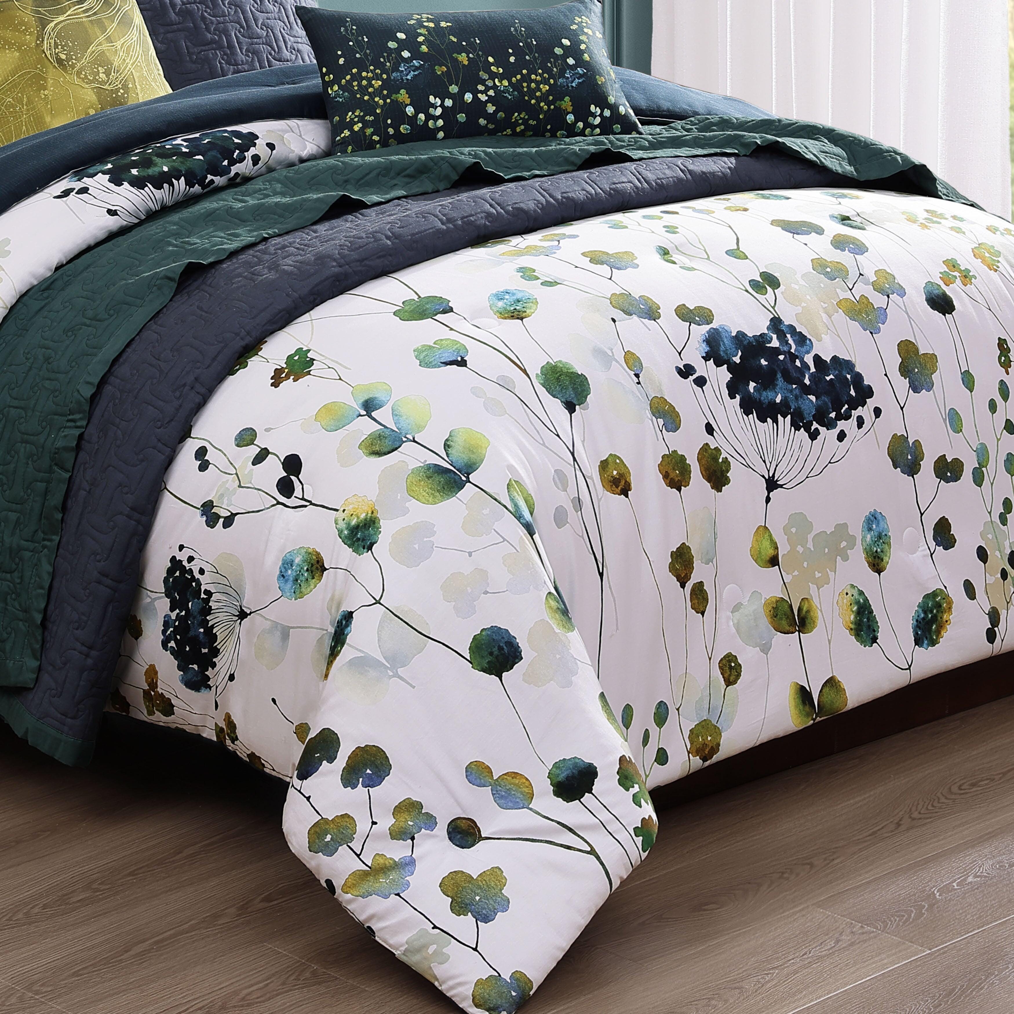 Bebejan Vines 8 Piece Queen Comforter Set, Blue, large