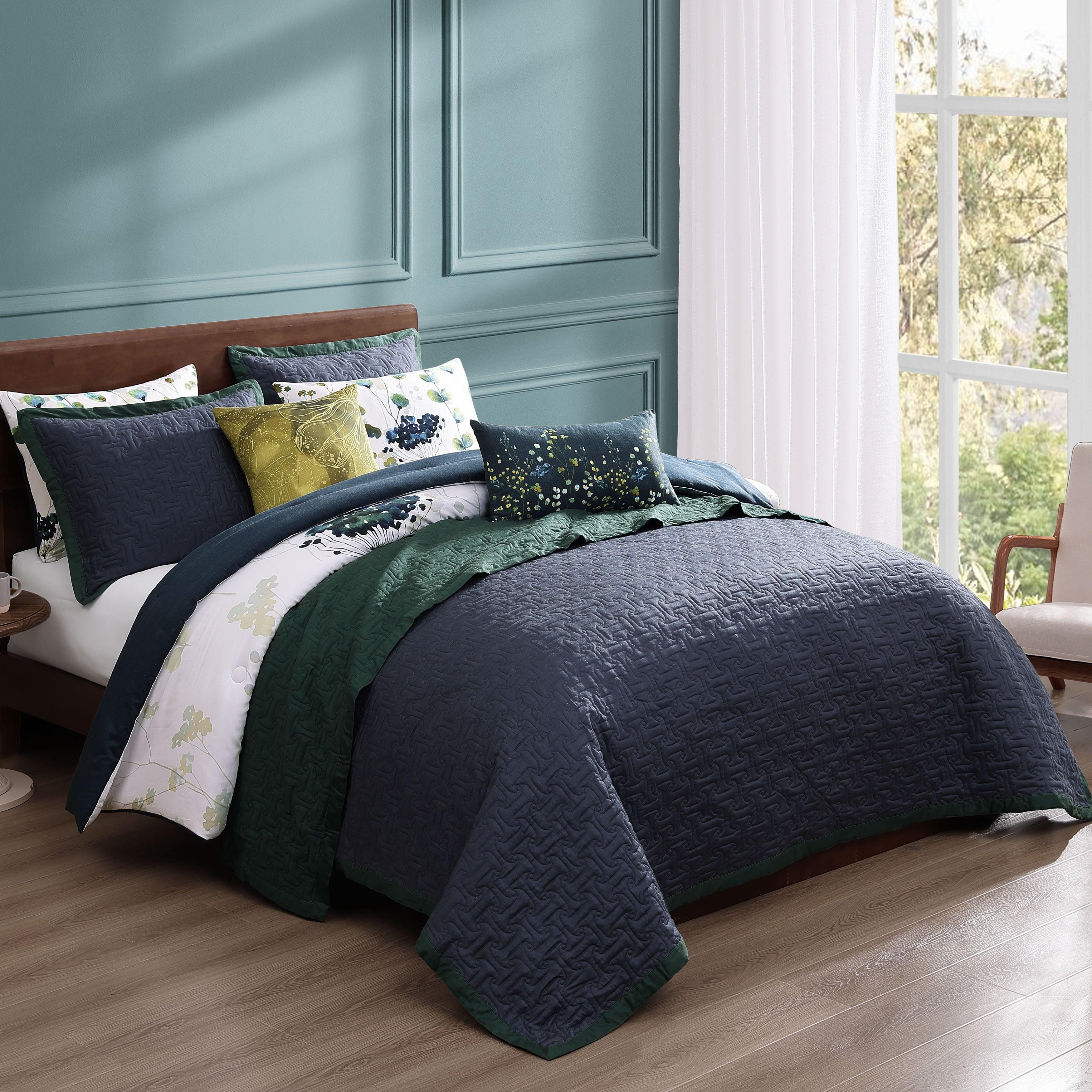 Bebejan Vines 8 Piece Queen Comforter Set, Blue, large