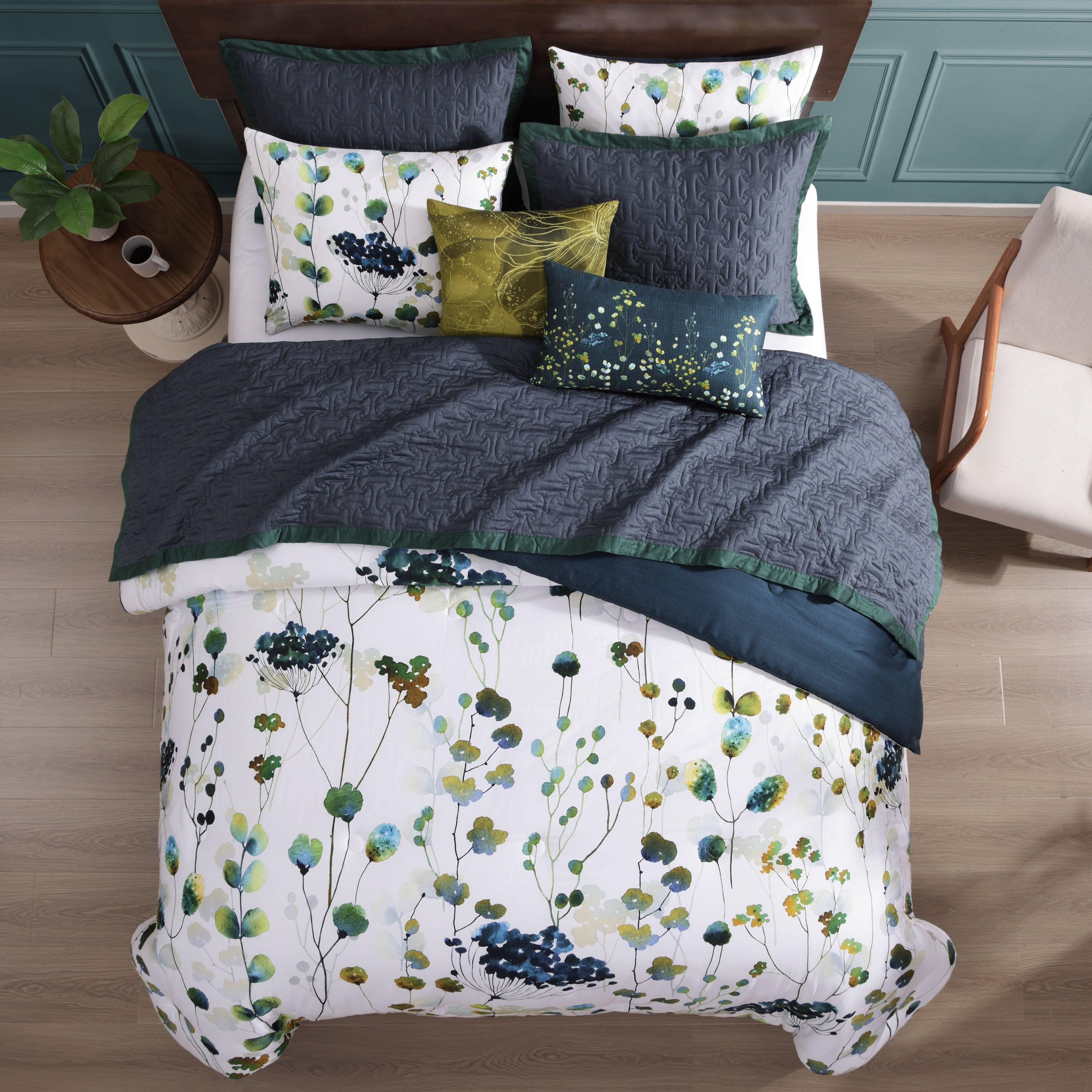 Bebejan Vines 8 Piece Queen Comforter Set, Blue, large