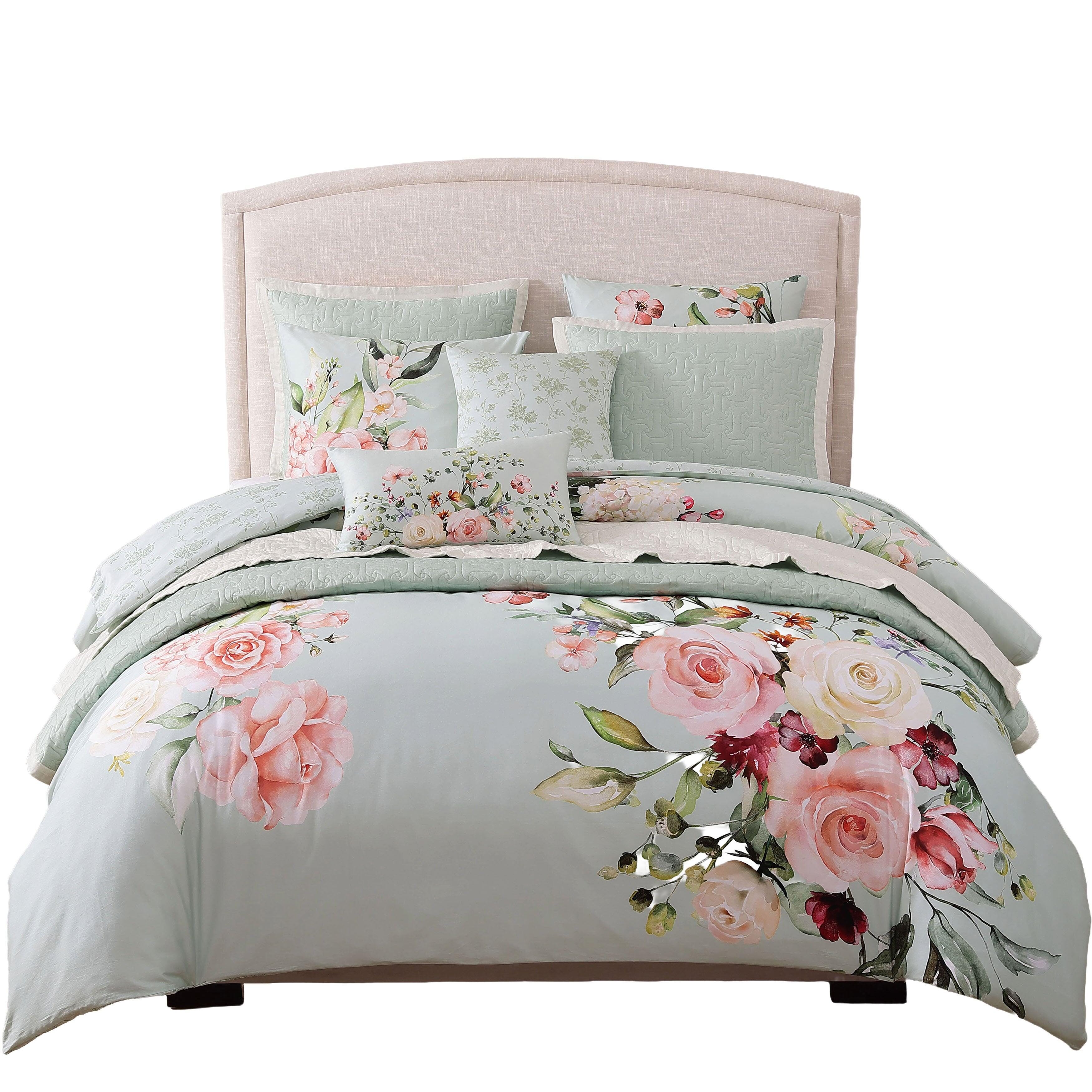 Bebejan Rose 8 Piece Queen Comforter Set, Green, rollover