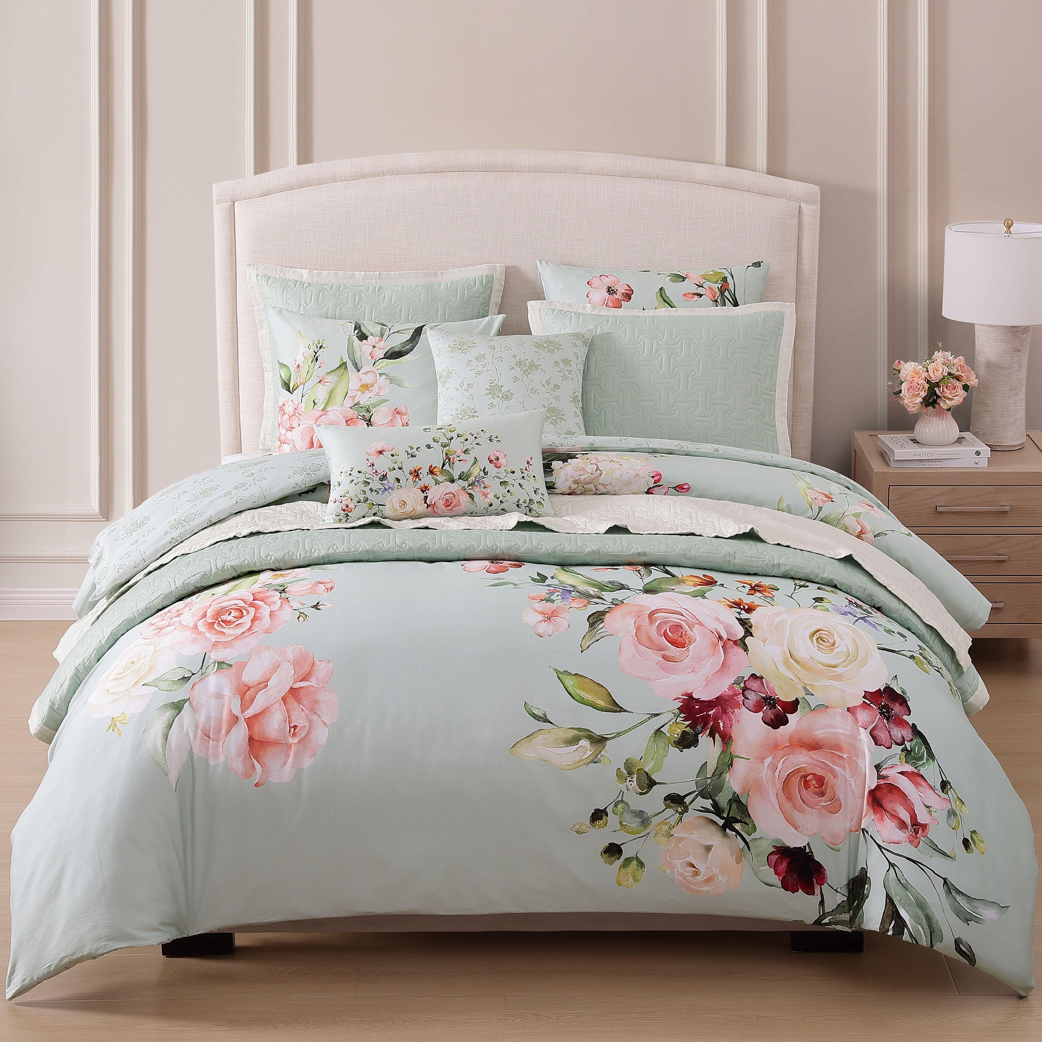 Bebejan Rose 8 Piece Queen Comforter Set, Green, large