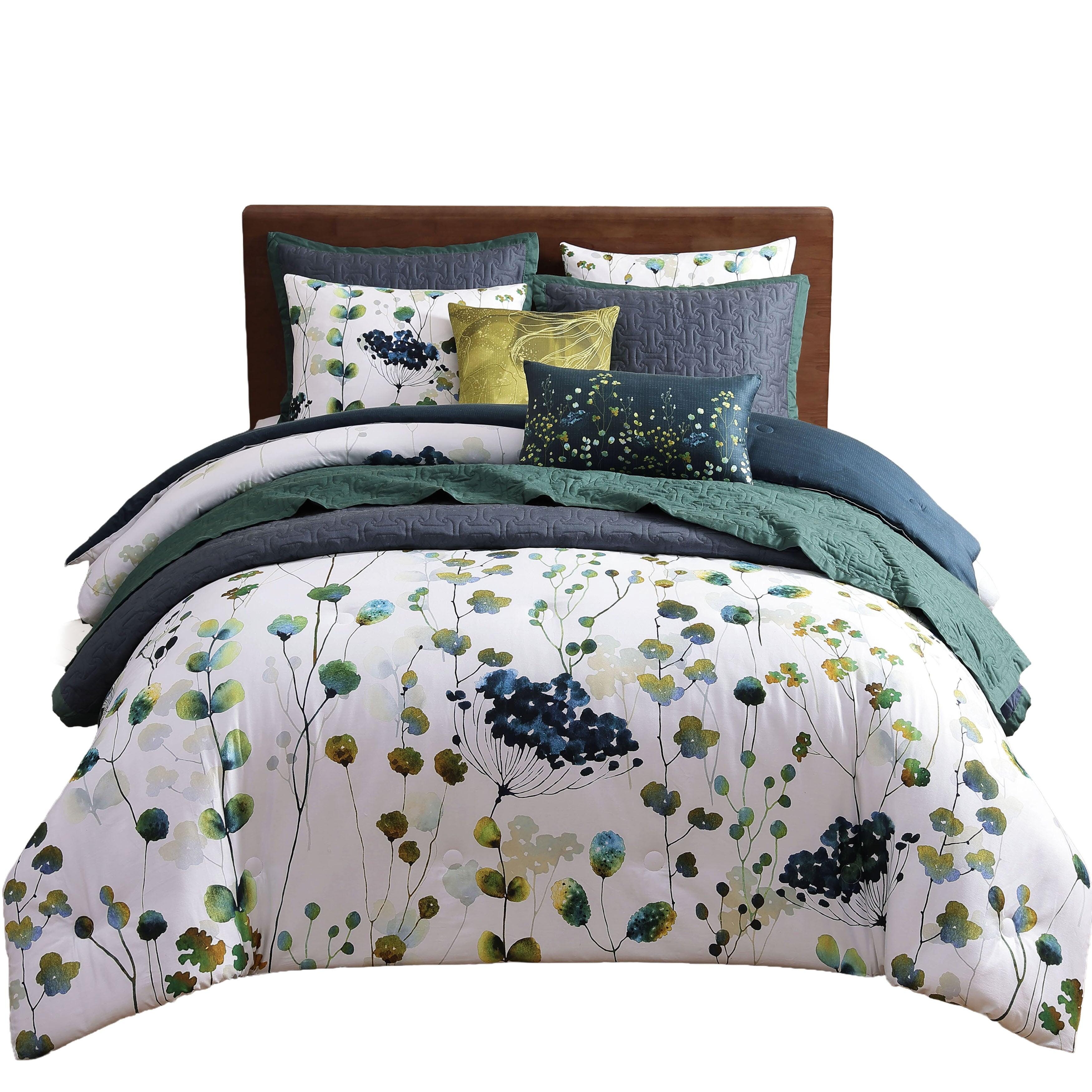 Bebejan Vines 8 Piece King Comforter Set, Blue, rollover