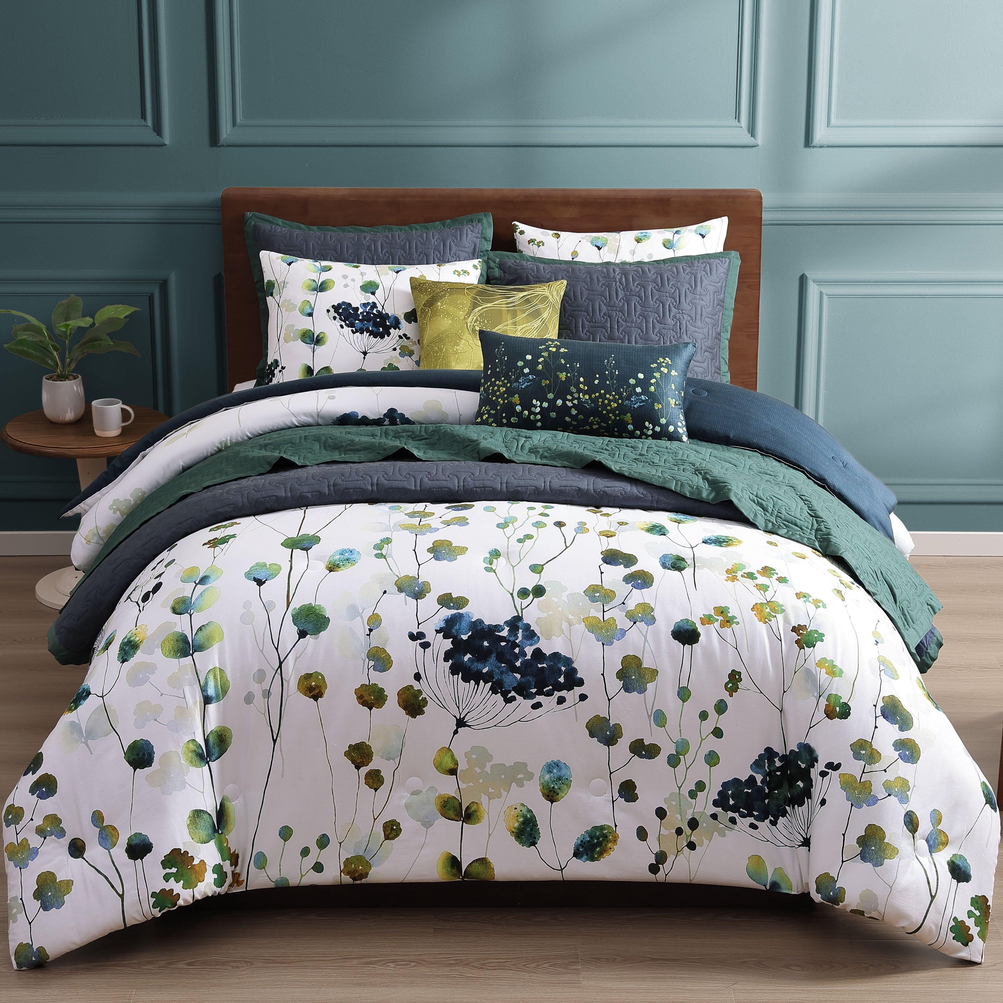 Bebejan Vines 8 Piece King Comforter Set, Blue, large