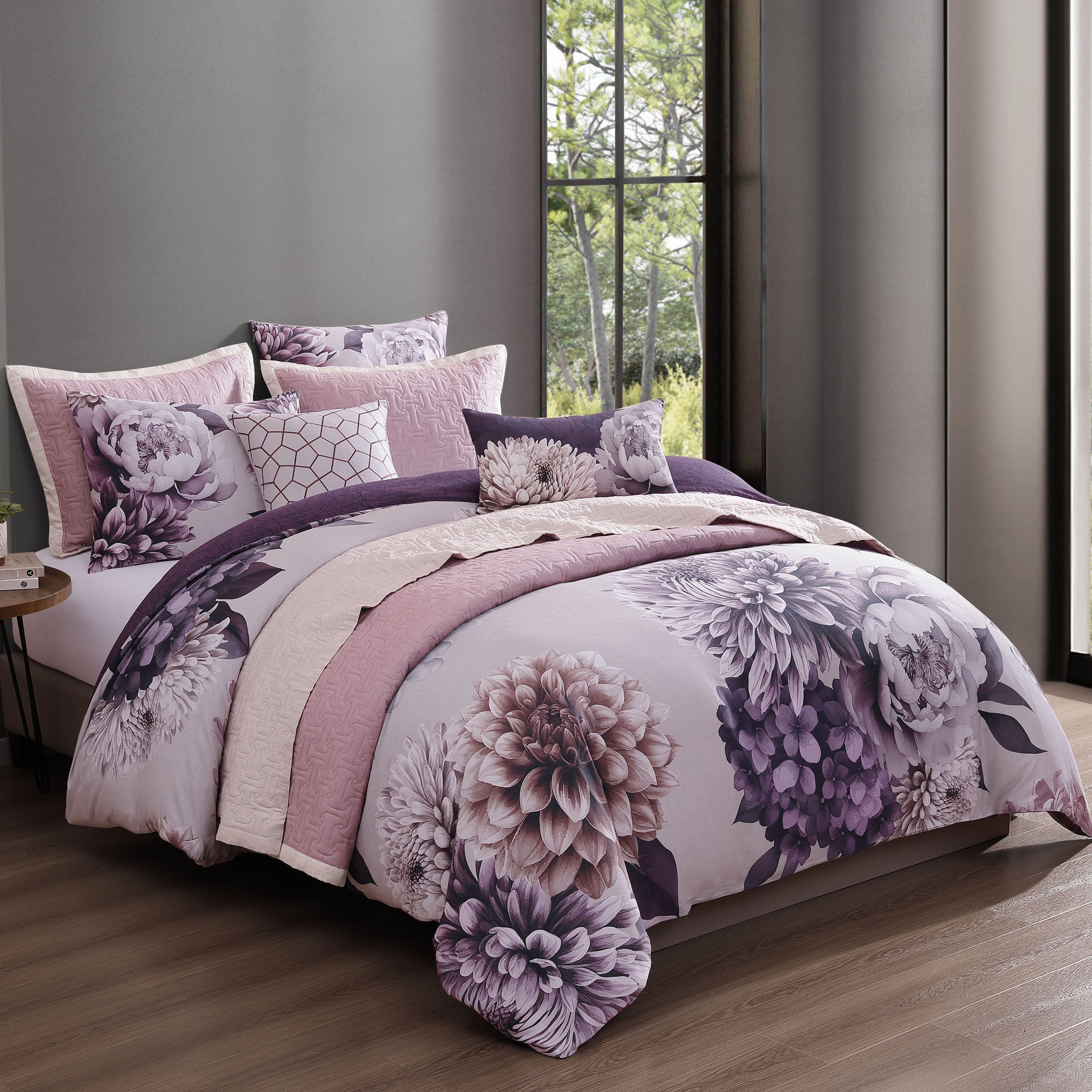 Bebejan Plum 8 Piece King Comforter Set, Purple, large