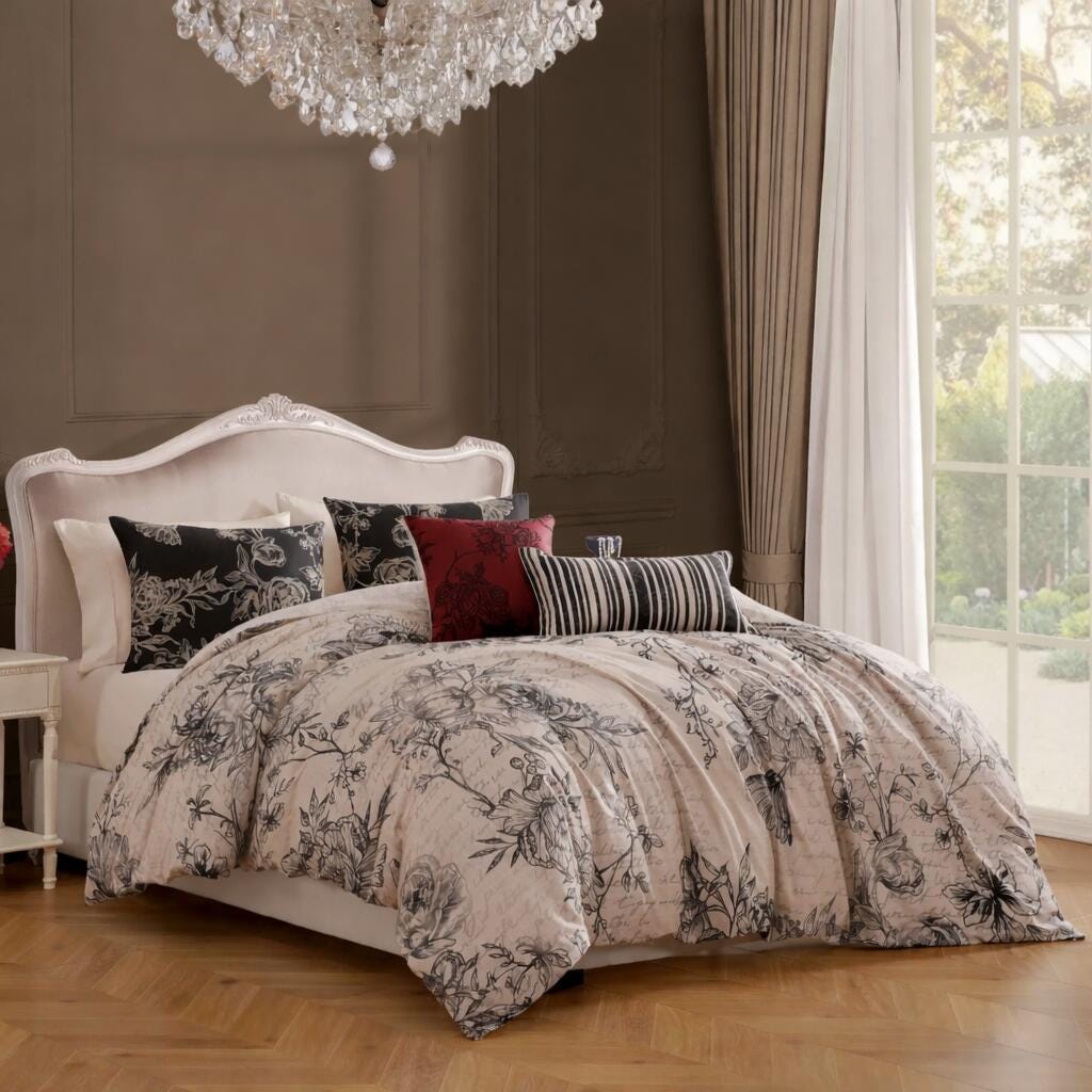 Bebejan French Linen 5 Piece Queen Reversible Comforter Set, Tan, large