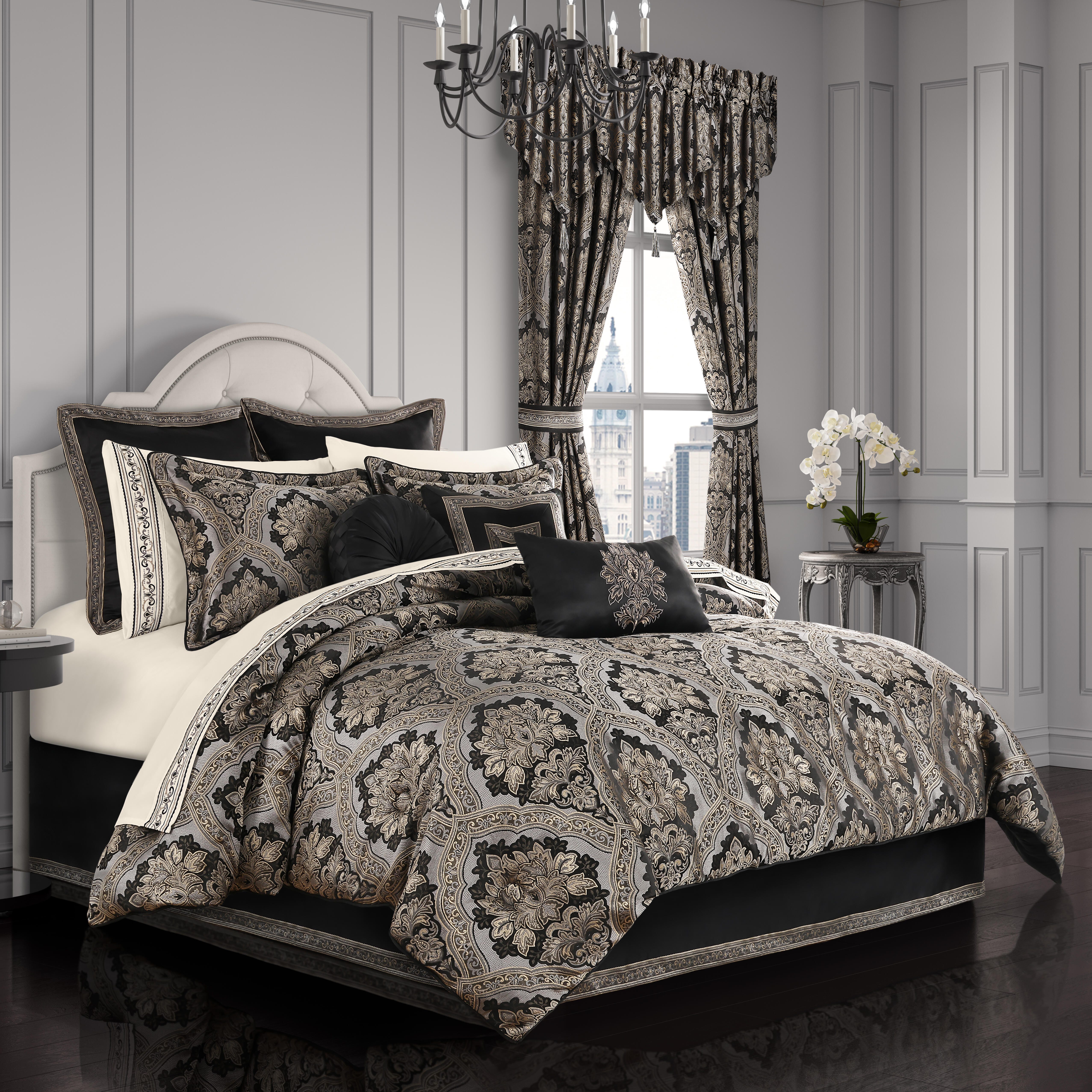Five Queens Court Harriman 4 Piece California King Comforter Set, Black, large