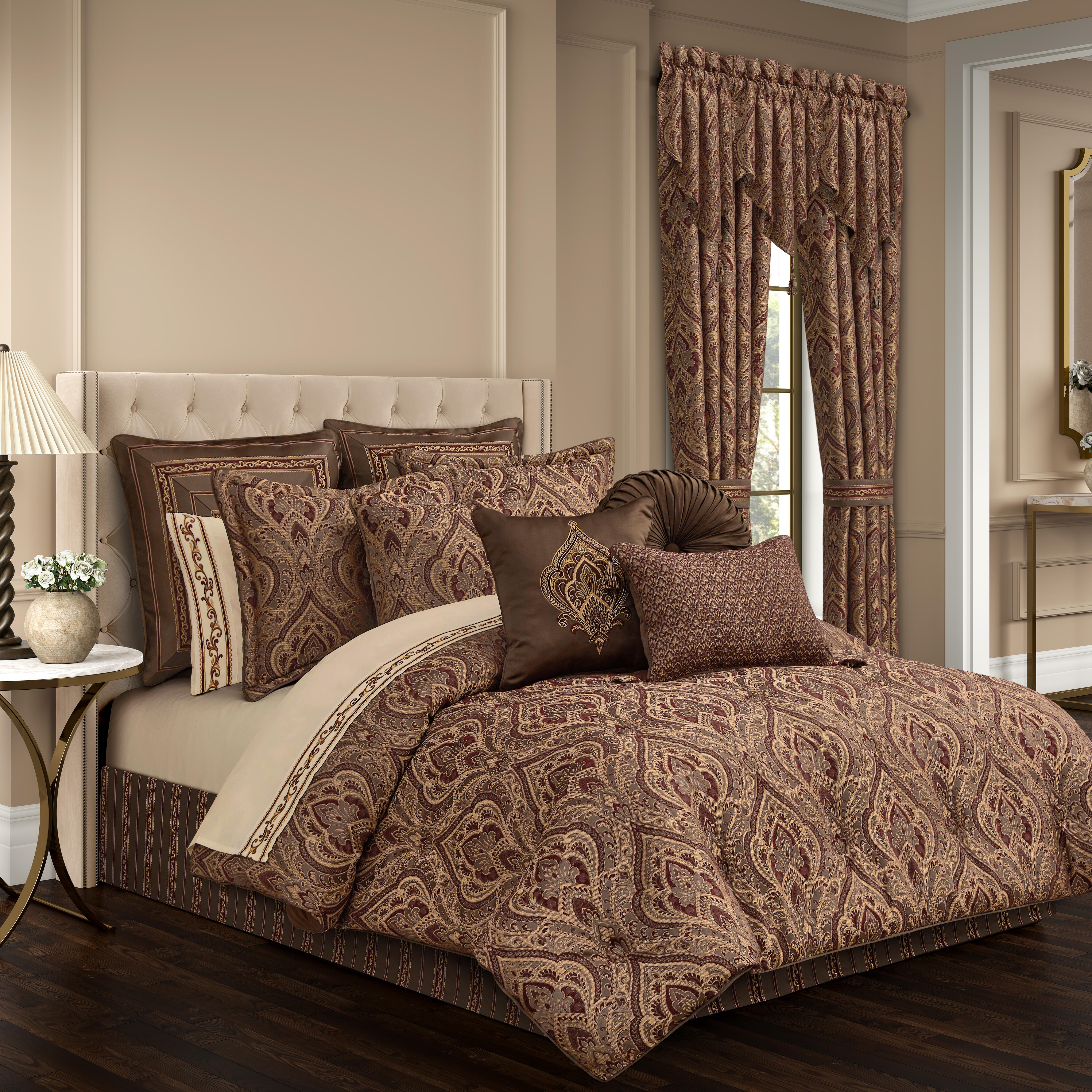 Five Queens Court Odette 4 Piece King Comforter Set, Crimson, large