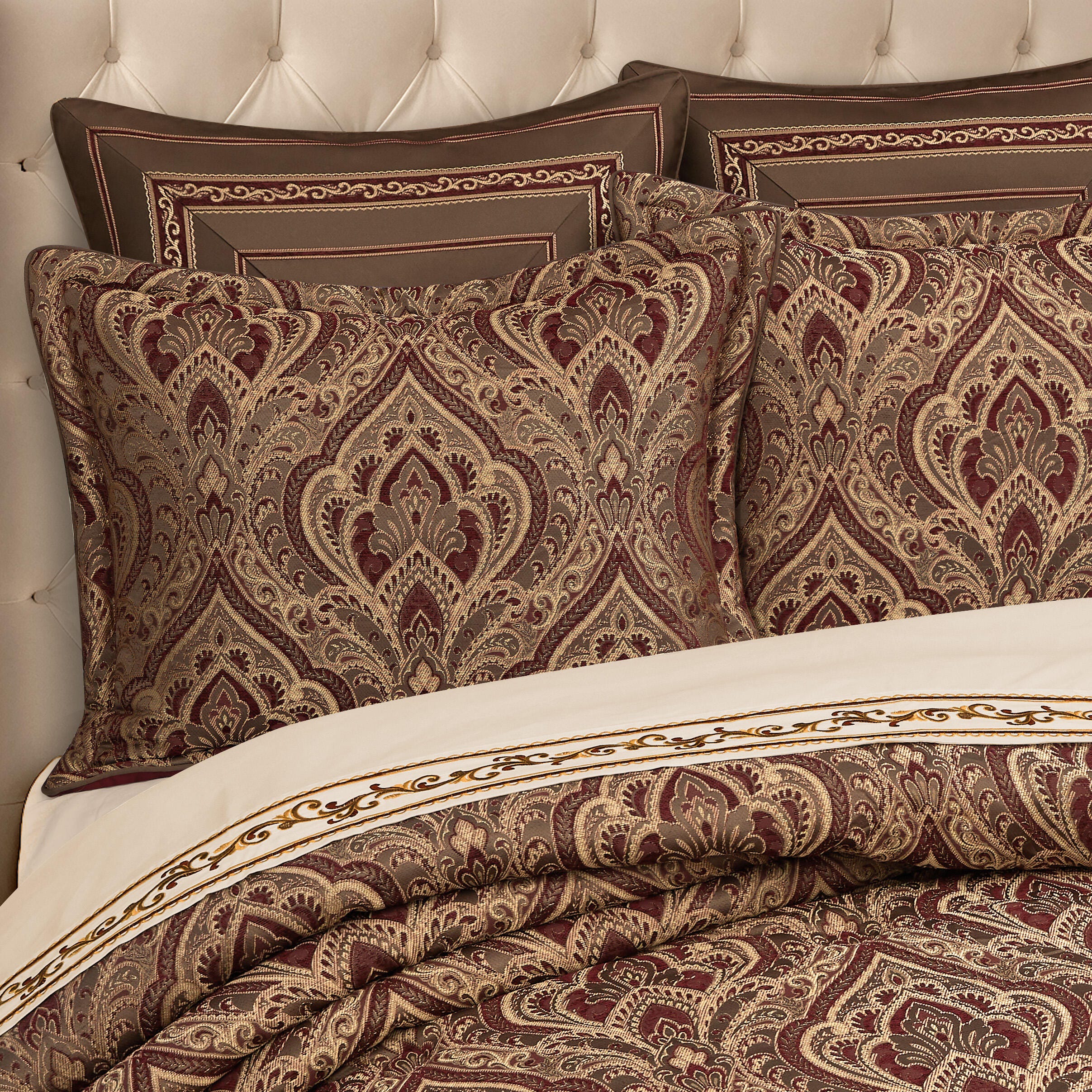 Five Queens Court Odette 4 Piece King Comforter Set, Crimson, large