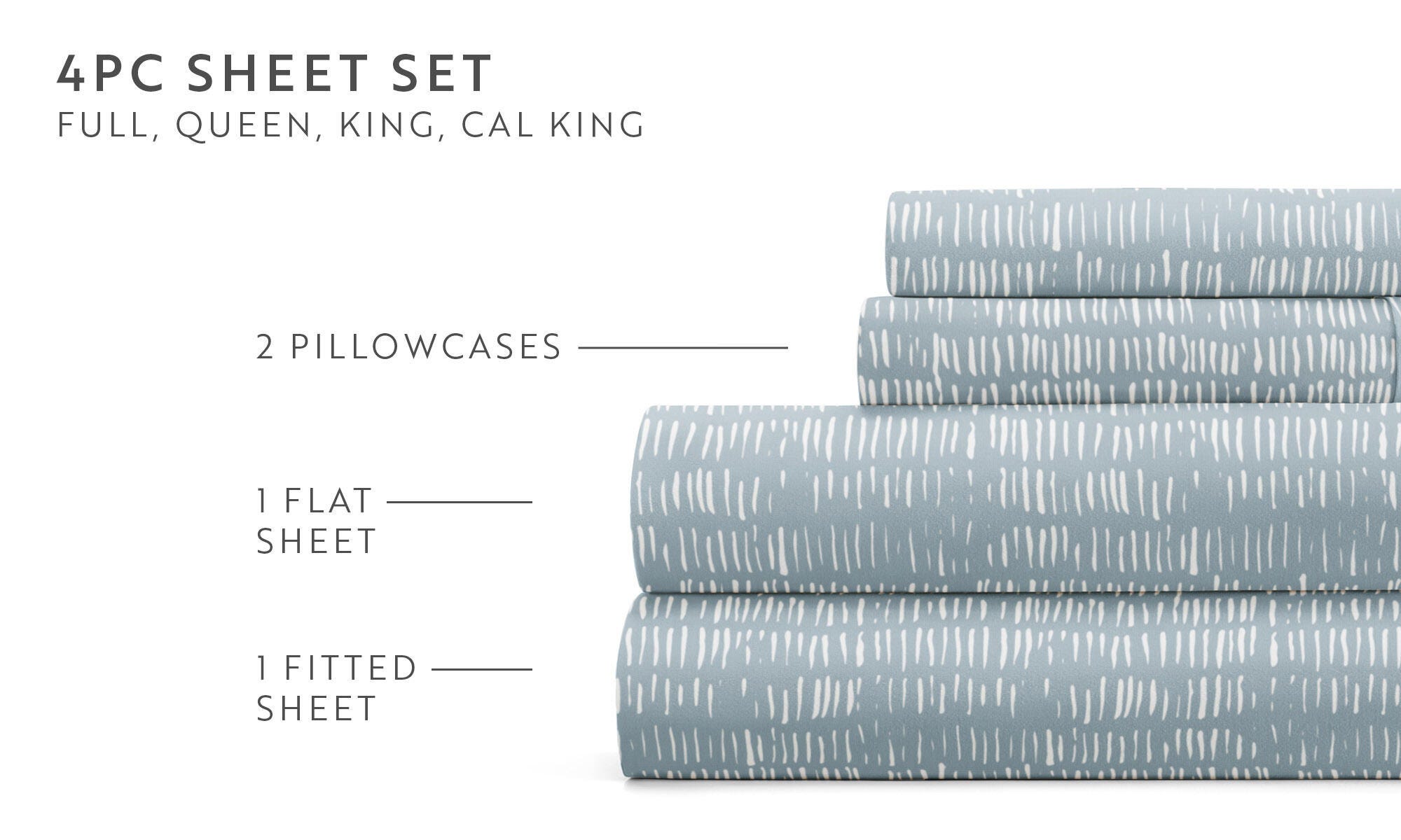 iEnjoy Home Dashed Lines 4 Piece California King Sheet Set, Blue, large