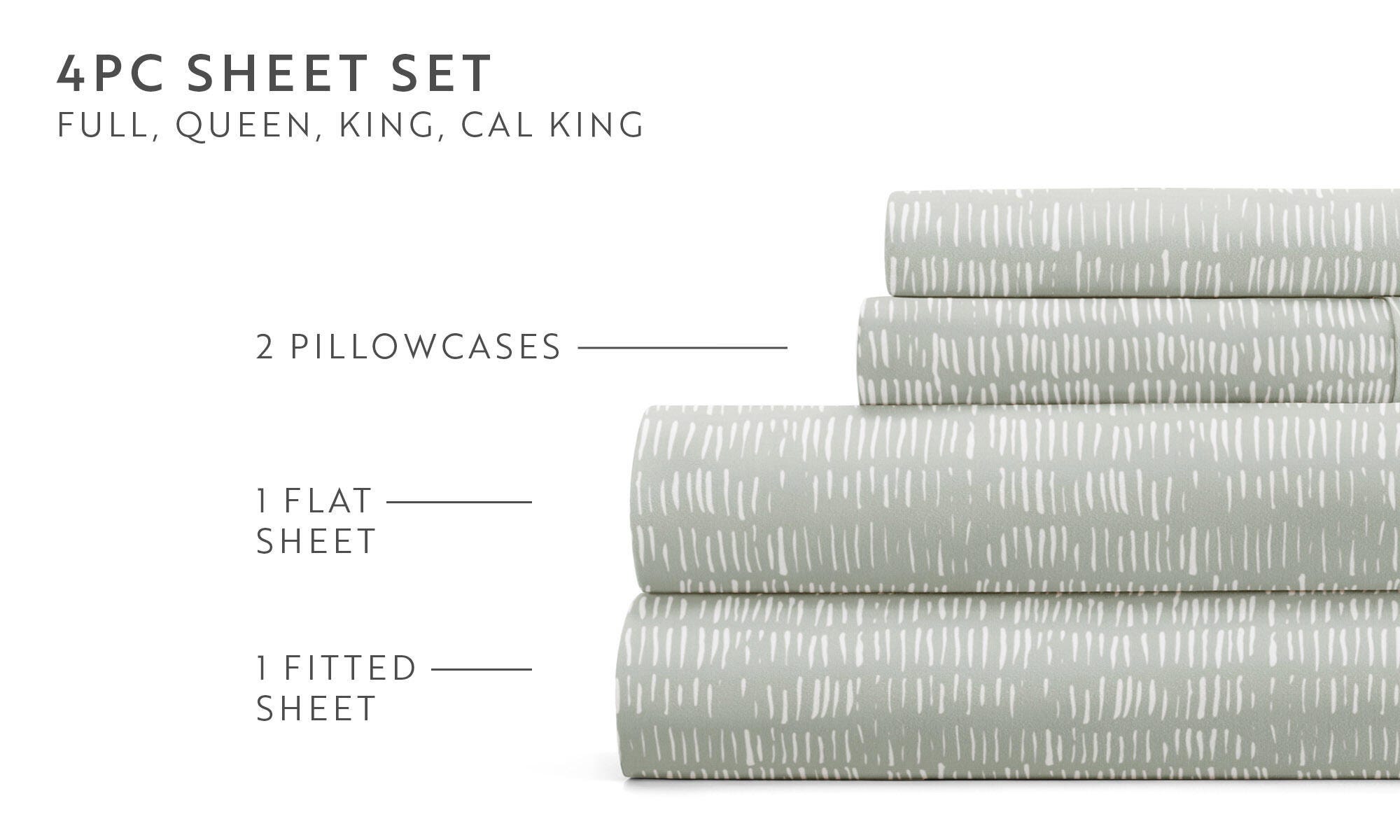 iEnjoy Home Dashed Lines 4 Piece California King Sheet Set, Green Mist, large