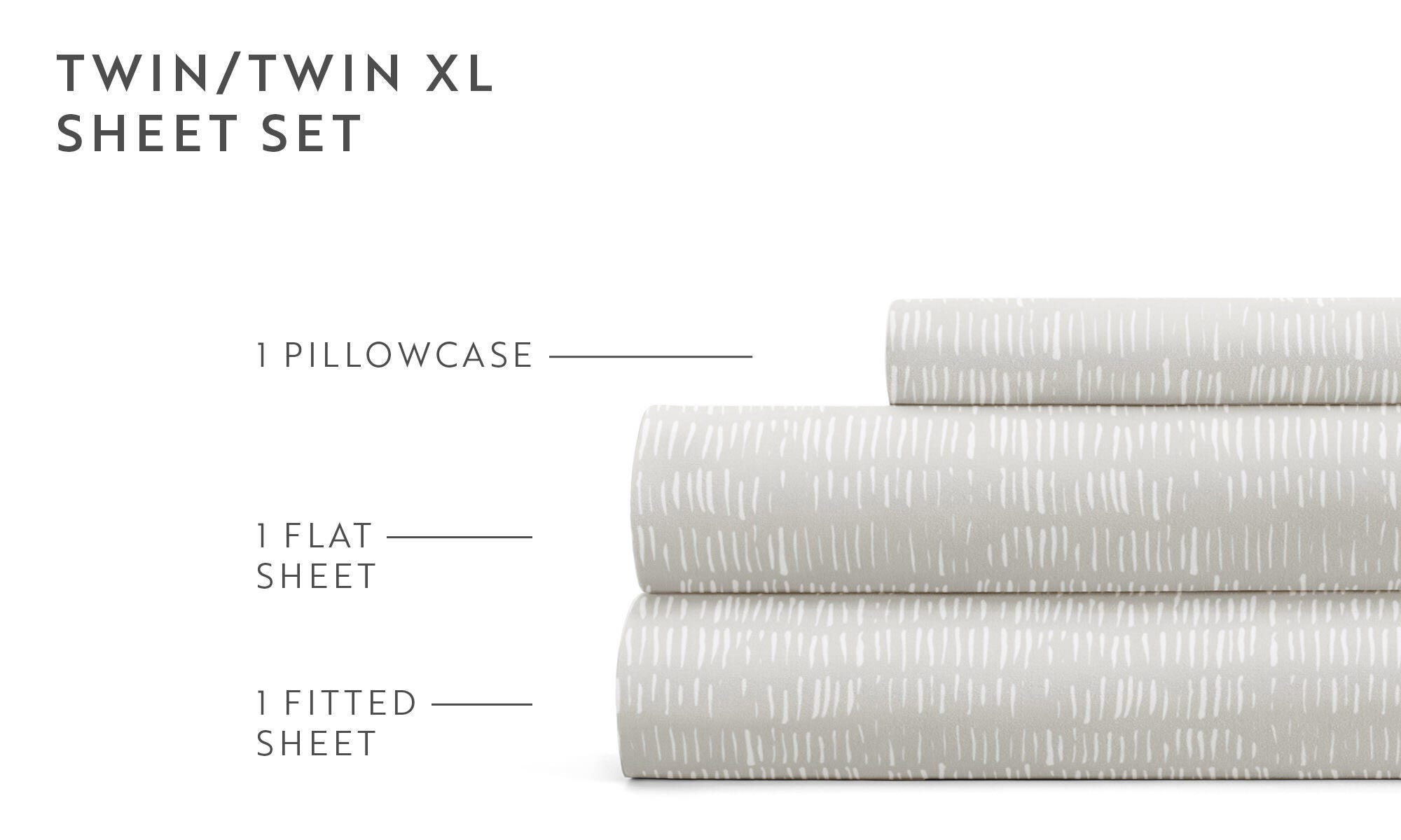 iEnjoy Home Dashed Lines 4 Piece Twin Sheet Set, Light Gray, large