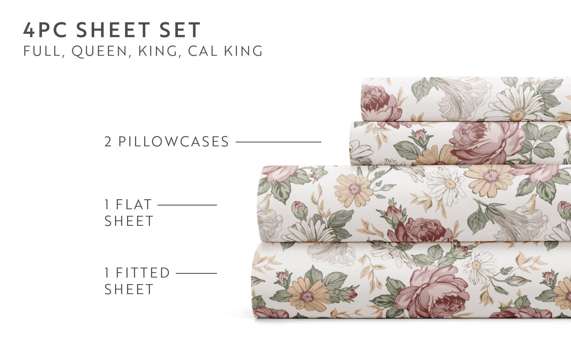 iEnjoy Home Blooming 4 Piece Full Sheet Set, Rose, large