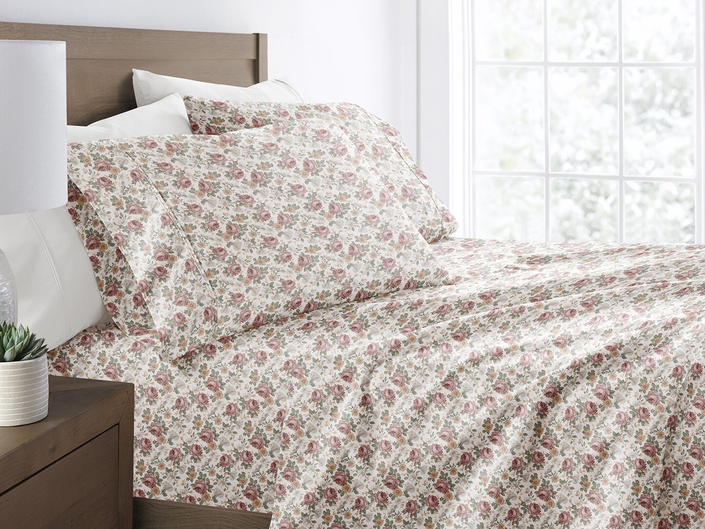 iEnjoy Home Blooming 4 Piece Queen Sheet Set, Rose, large