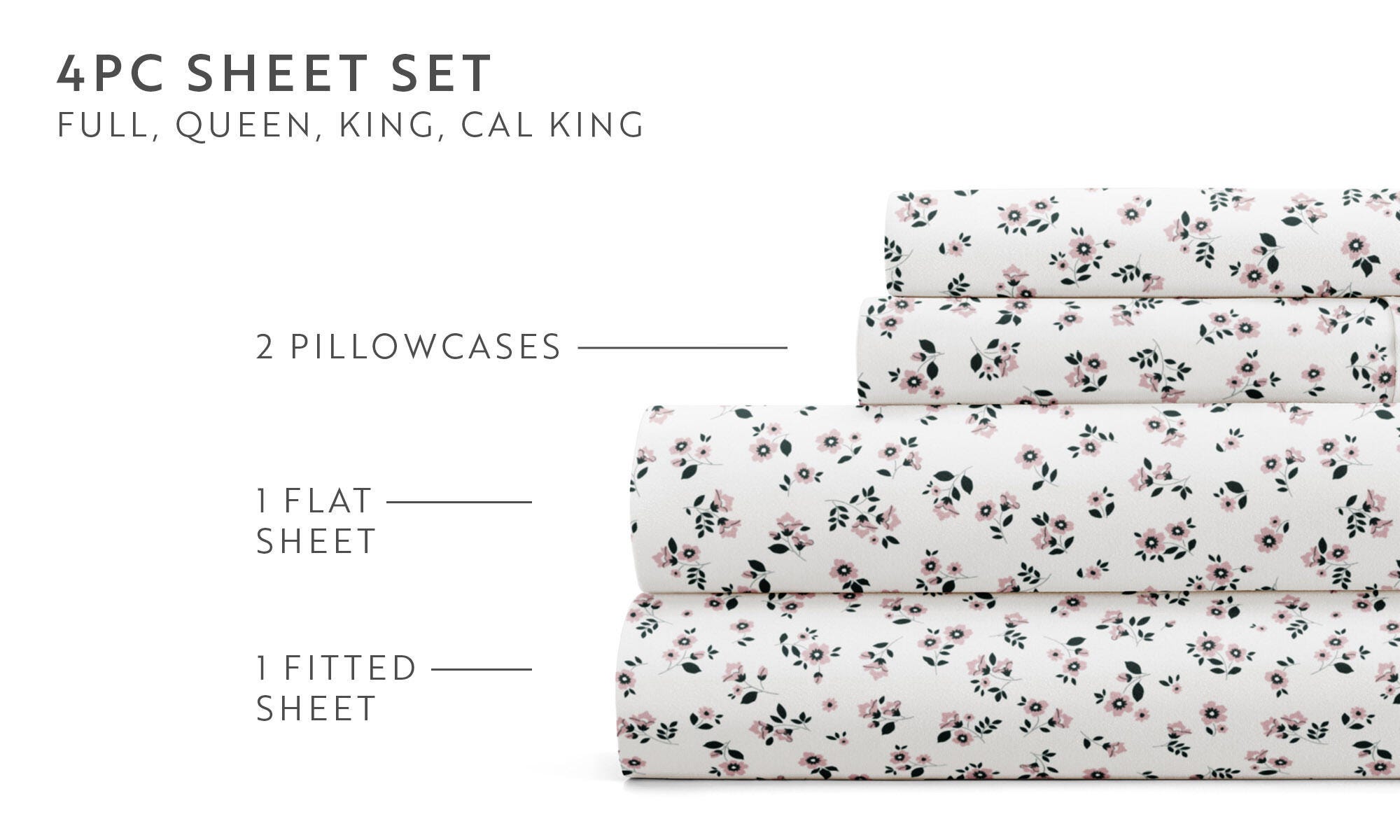 iEnjoy Home Ditsy Fog 4 Piece California King Sheet Set, Pale Mauve, large
