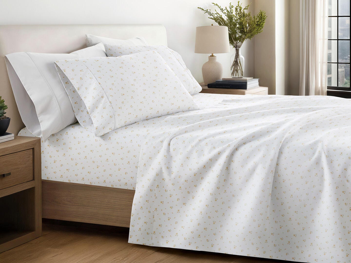 iEnjoy Home 4 Piece Twin Sheet Set, Yellow/Green, large