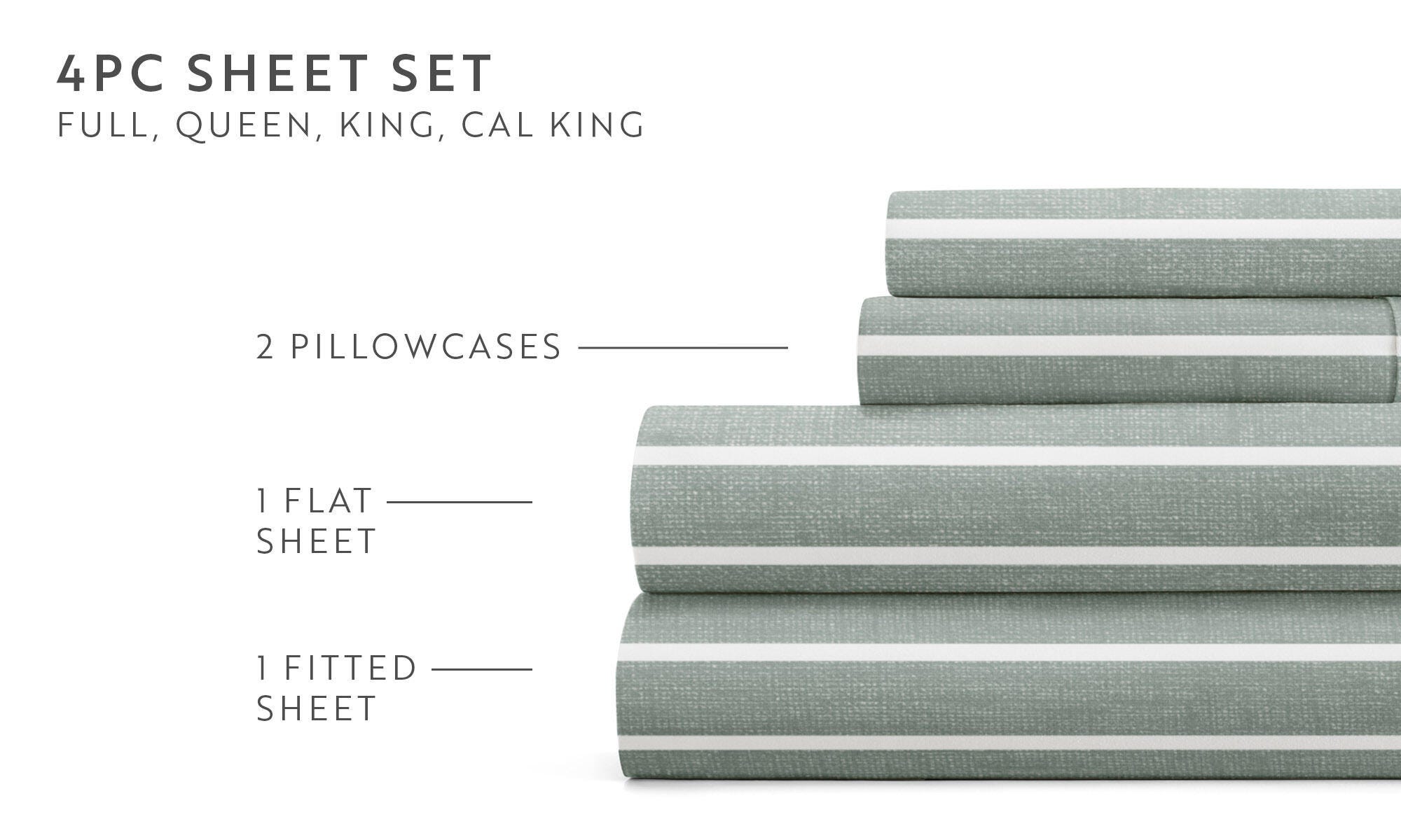iEnjoy Home Awning 4 Piece King Sheet Set, Eucalyptus, large