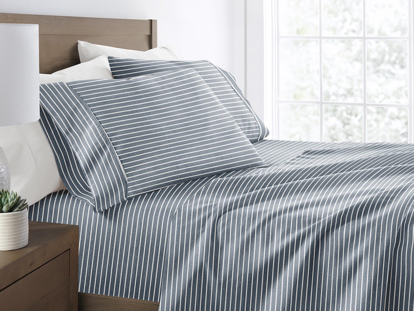 iEnjoy Home Awning 4 Piece Queen Sheet Set, Blue, large