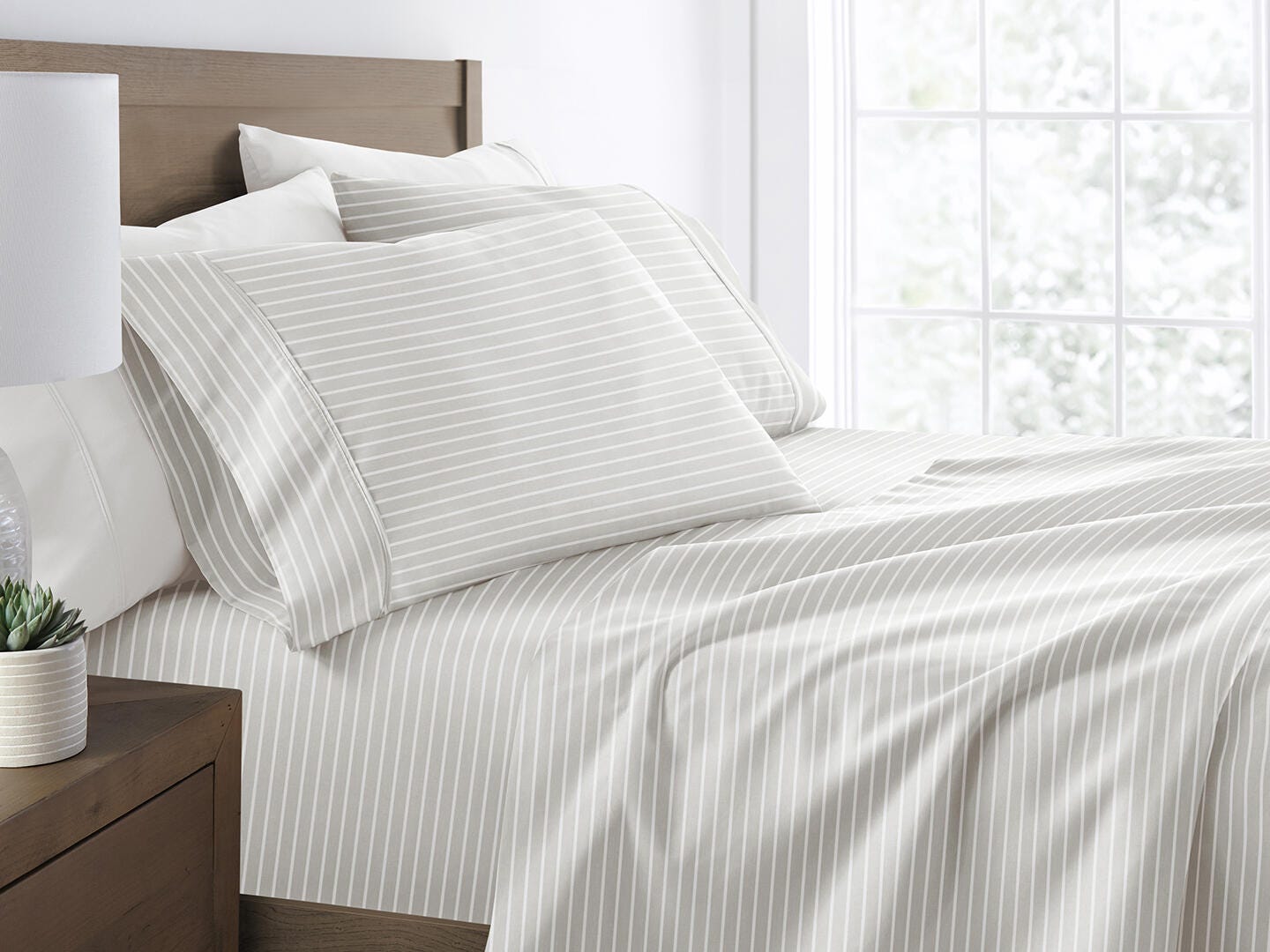 iEnjoy Home Awning 4 Piece Queen Sheet Set, Light Gray, large