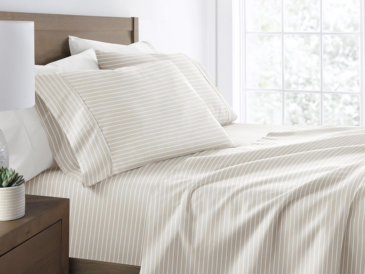 iEnjoy Home Awning 4 Piece Queen Sheet Set, Natural/Beige, large