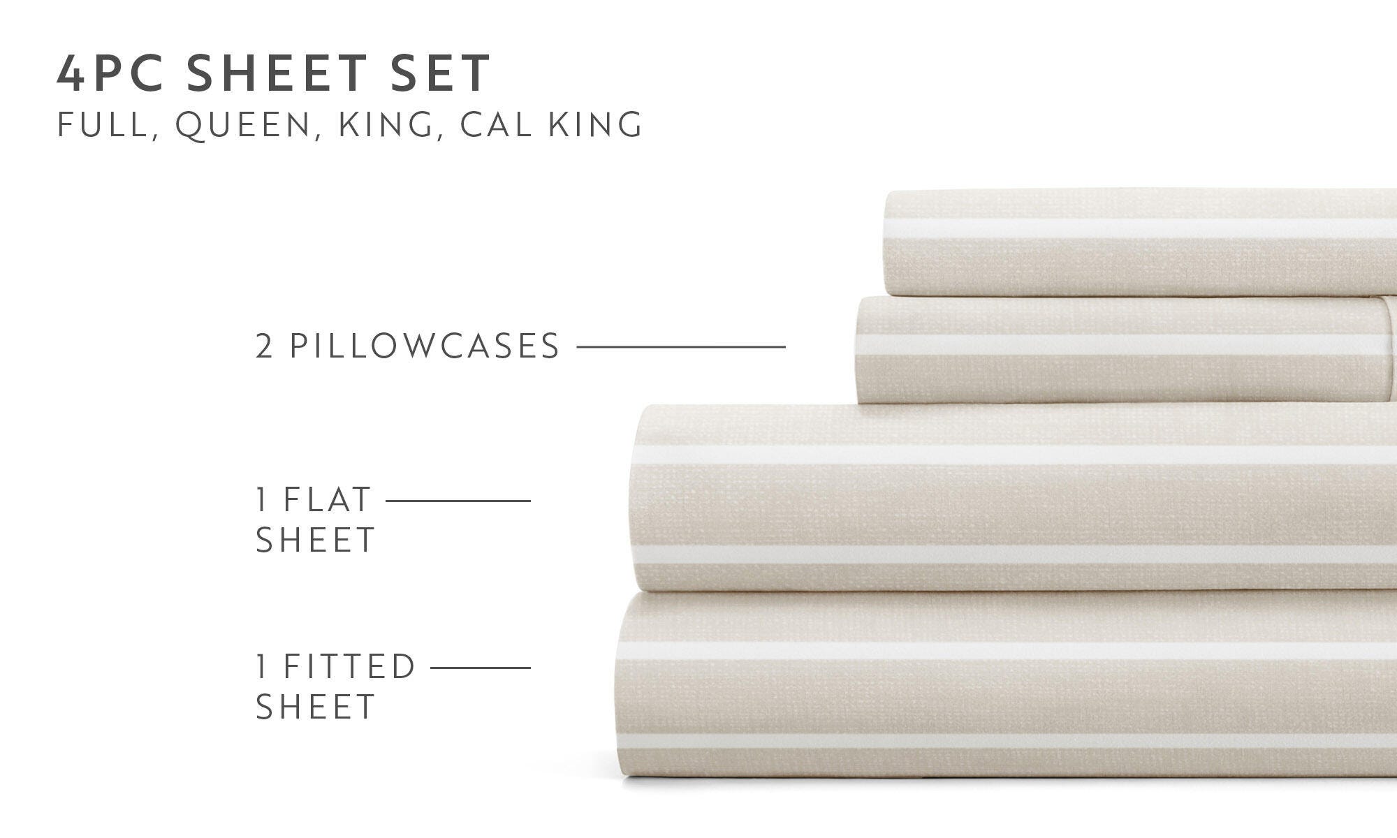iEnjoy Home Awning 4 Piece Queen Sheet Set, Natural/Beige, large