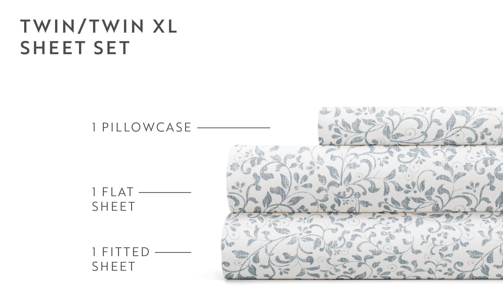 iEnjoy Home Vine 4 Piece Full Sheet Set, Dusty Blue, large