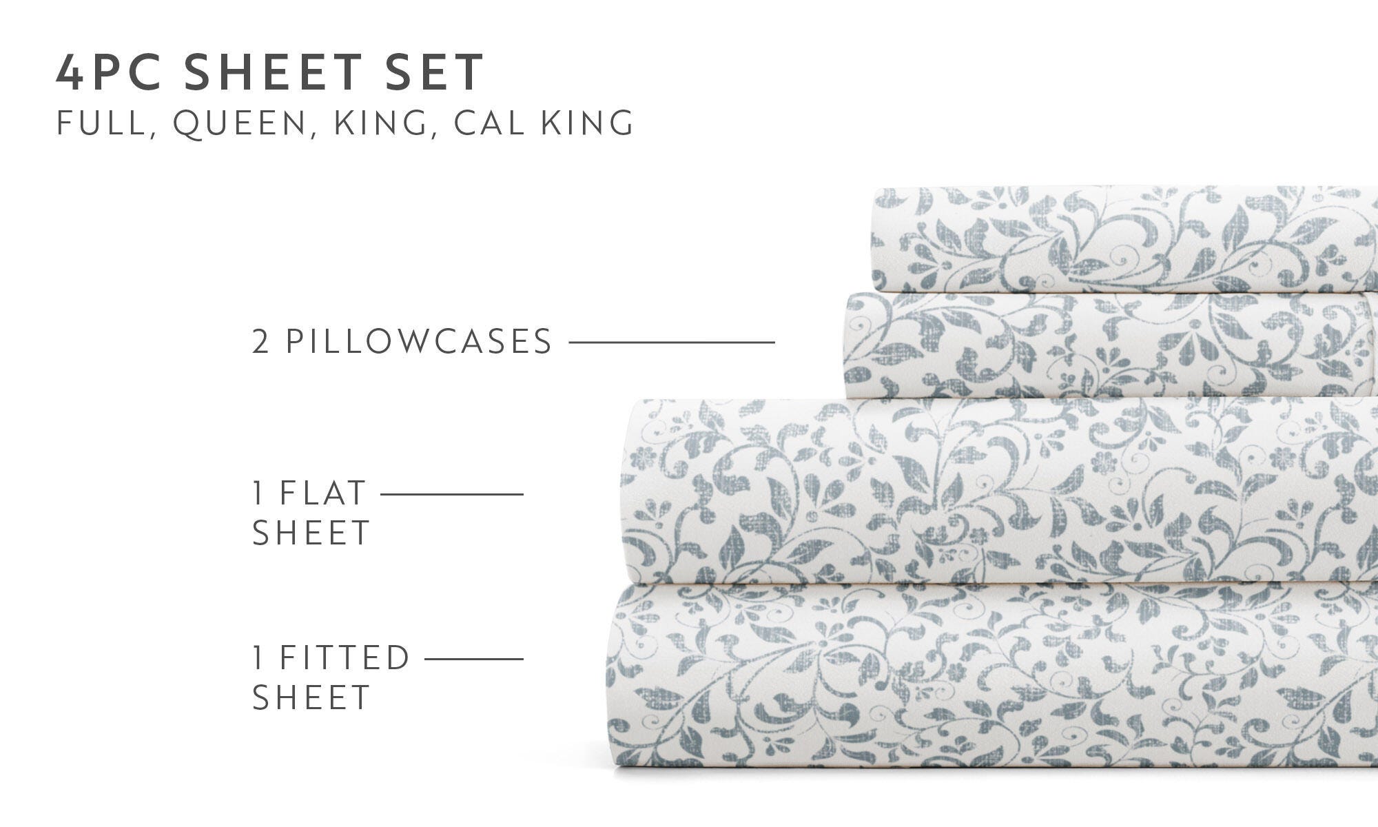 iEnjoy Home Vine 4 Piece King Sheet Set, Dusty Blue, large