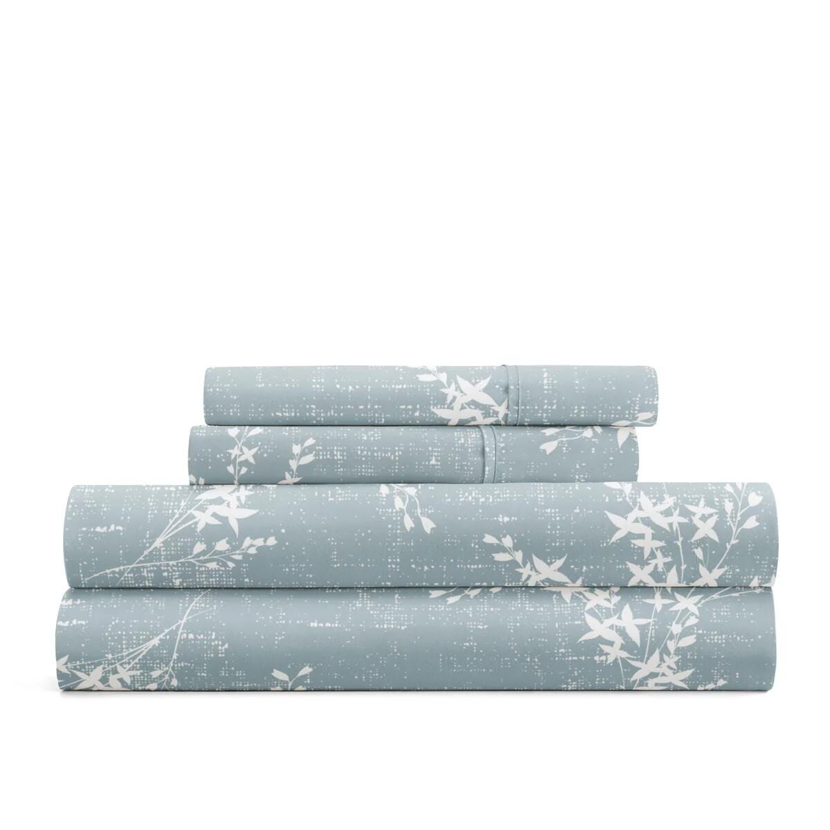 iEnjoy Home Willow 4 Piece Full Sheet Set, Blue, rollover