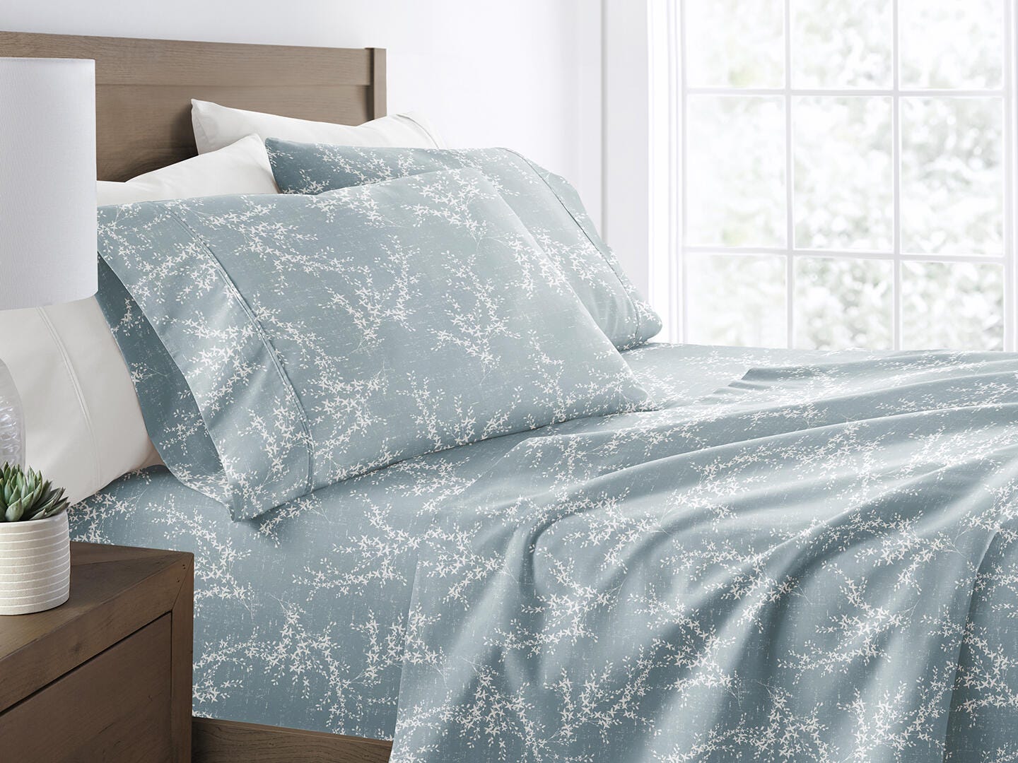iEnjoy Home Willow 4 Piece Full Sheet Set, Blue, large