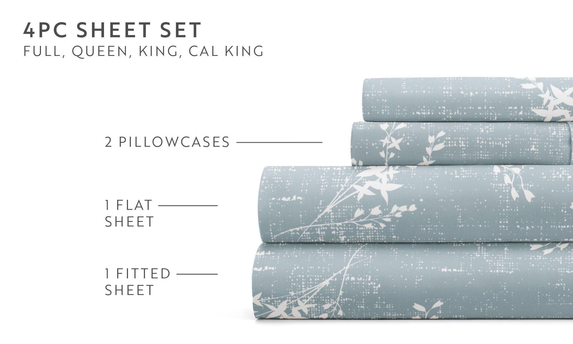 iEnjoy Home Willow 4 Piece Queen Sheet Set, Blue, large