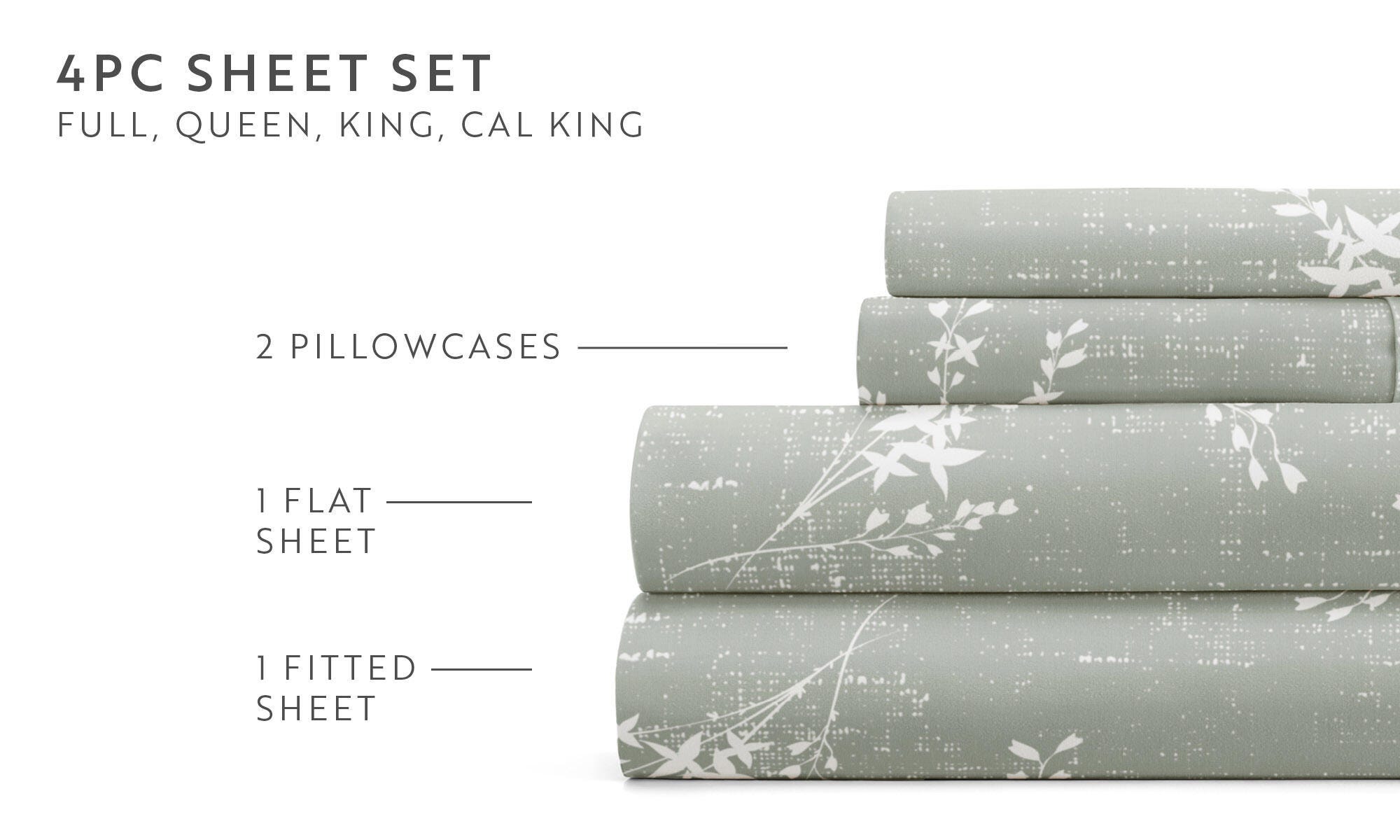 iEnjoy Home Willow 4 Piece Queen Sheet Set, Green Mist, large