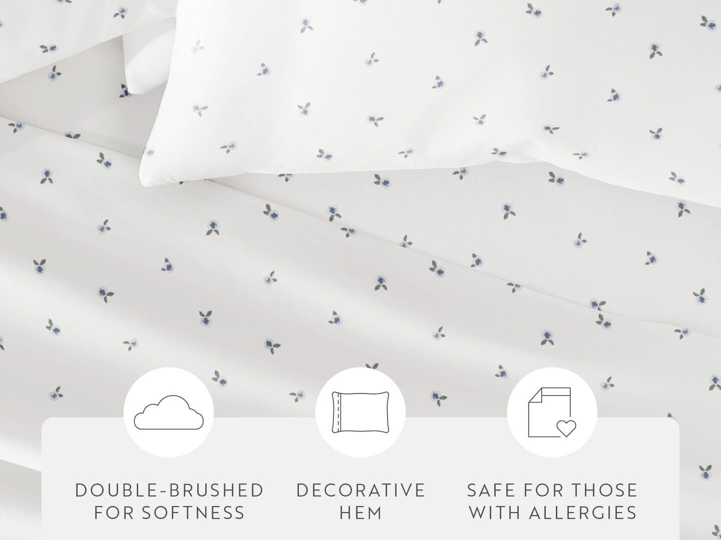 iEnjoy Home Floral 4 Piece King Sheet Set, White/Blue, large