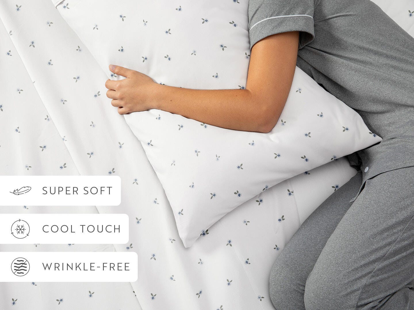 iEnjoy Home Floral 4 Piece King Sheet Set, White/Blue, large