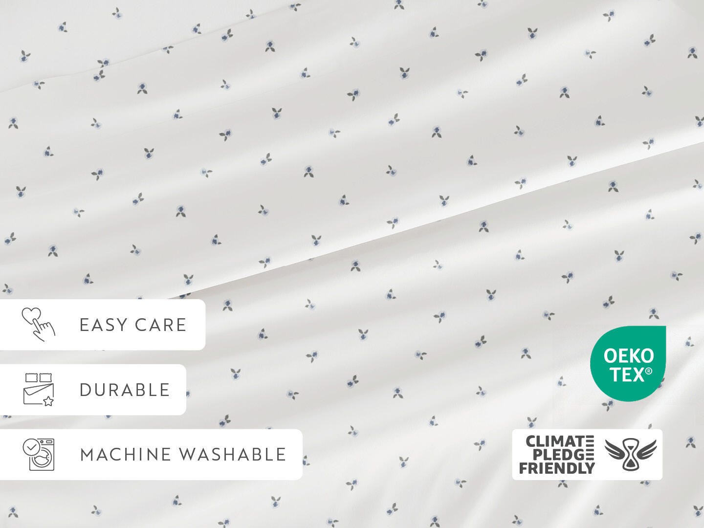 iEnjoy Home Floral 4 Piece King Sheet Set, White/Blue, large