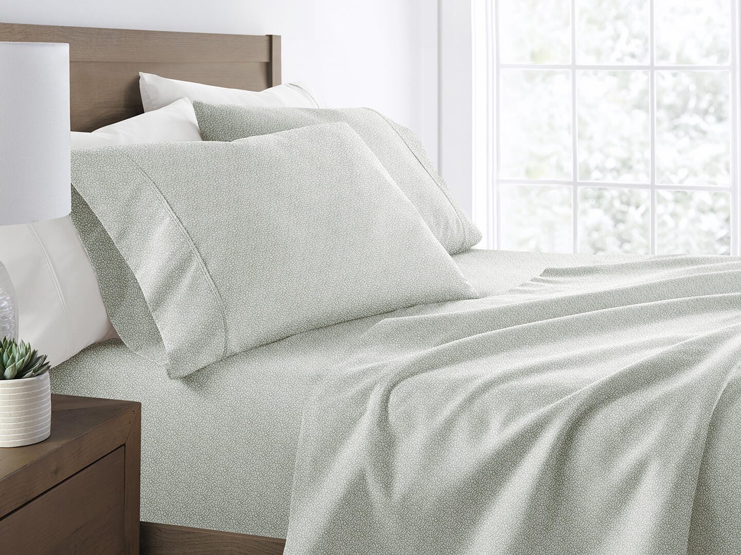 iEnjoy Home Double Brushed Pattern 4 Piece Full Sheet Set, Green, large
