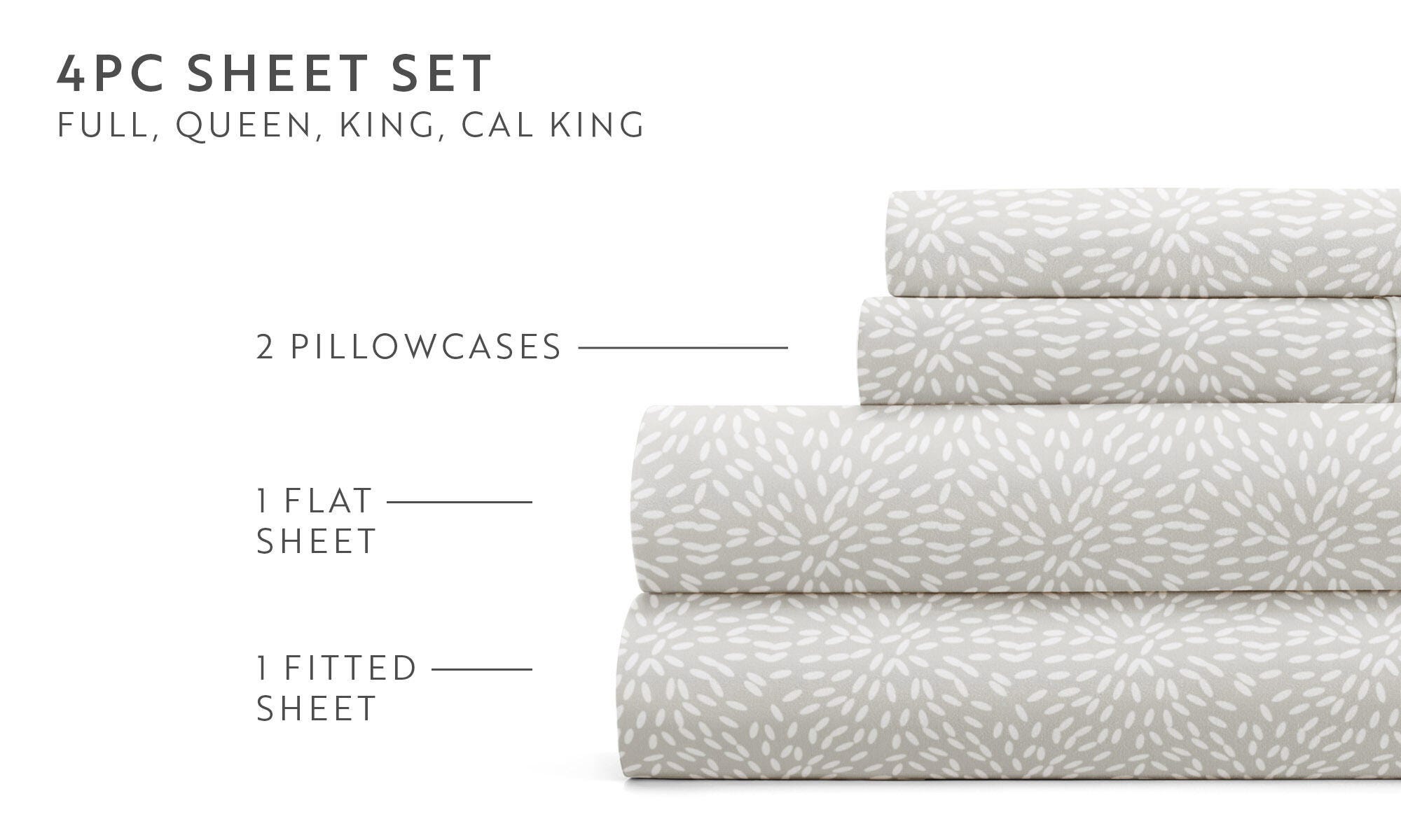 iEnjoy Home Double Brushed Pattern 4 Piece Twin Sheet Set, Light Gray, large
