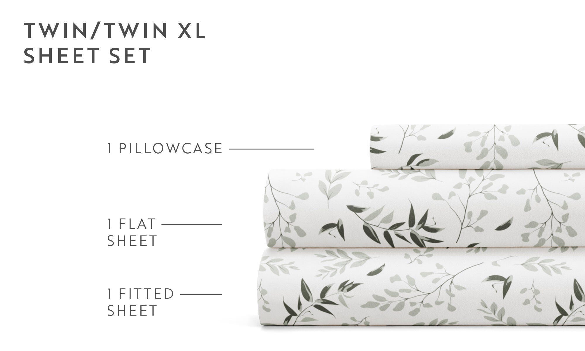 iEnjoy Home Foliage 4 Piece Full Sheet Set, Eucalyptus, large