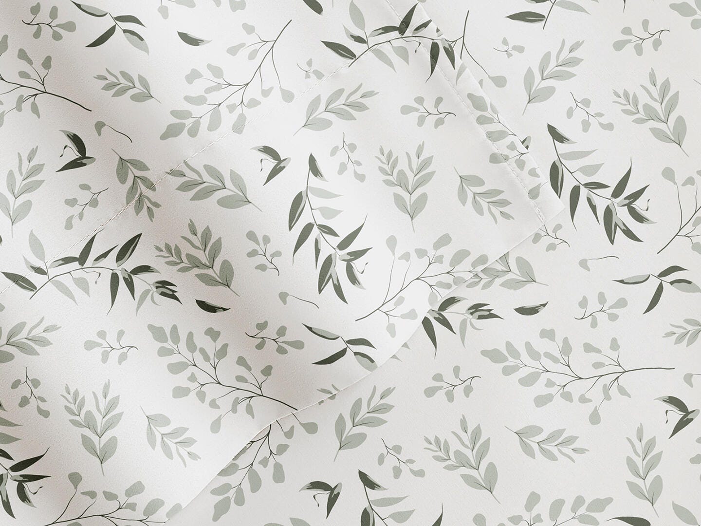iEnjoy Home Foliage 4 Piece Twin Sheet Set, Eucalyptus, large