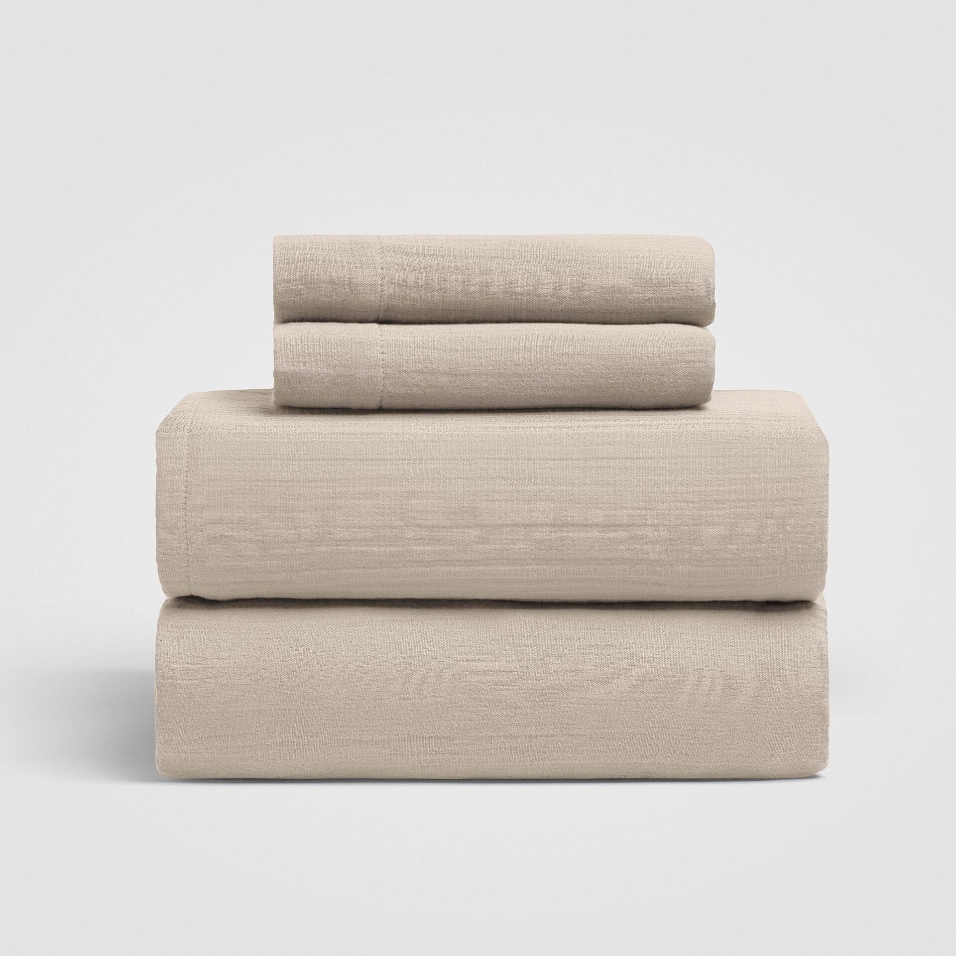 Crane Home Calm 4 Piece Queen Sheet Set, Beige, rollover