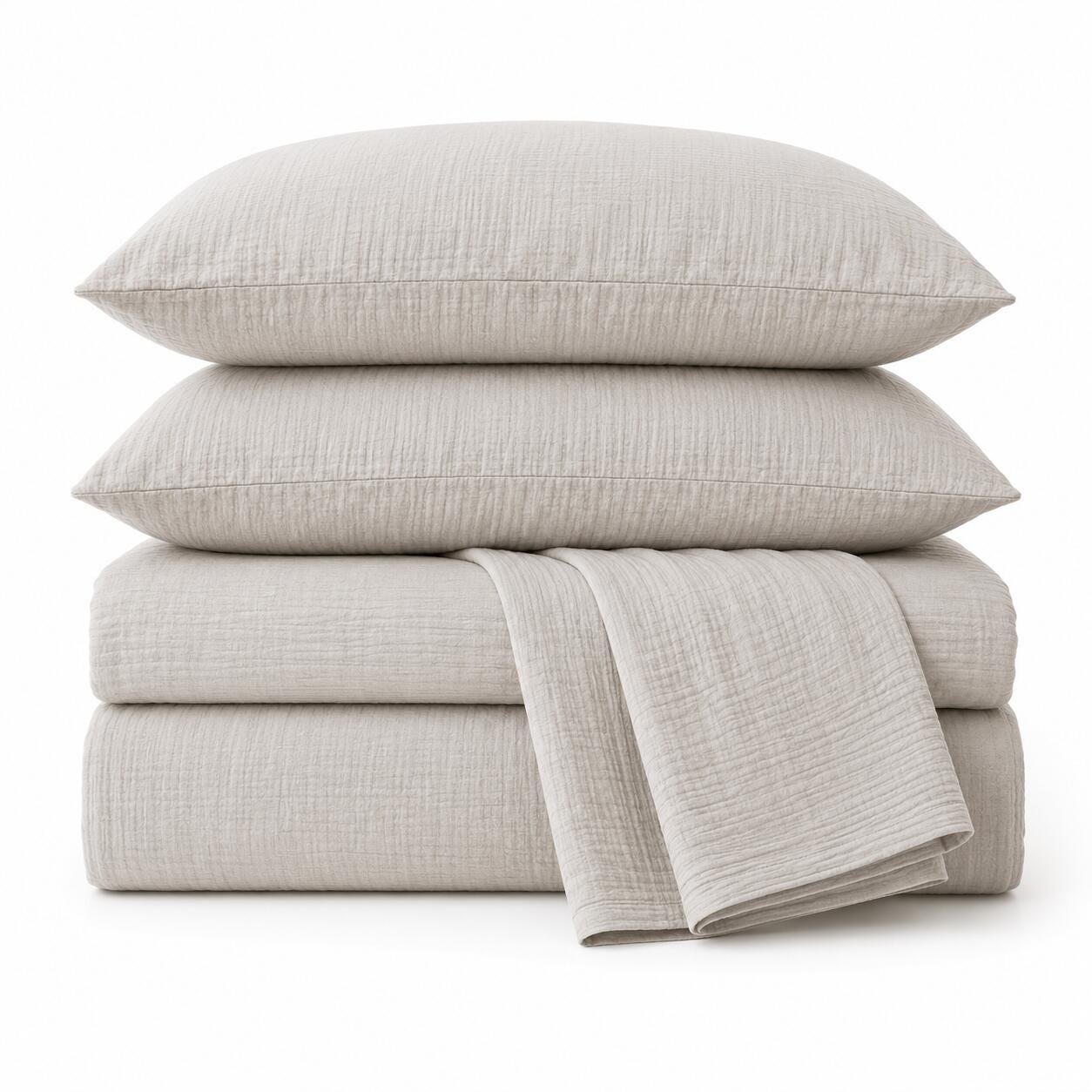 Crane Home Calm 2 Piece Pillowcase King Sheet Set, Beige, rollover