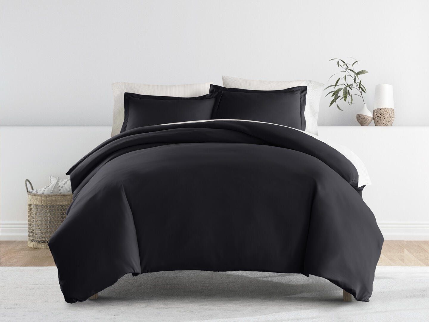 iEnjoy Home Pinstriped 8 Piece California King Duvet Set, Black, large
