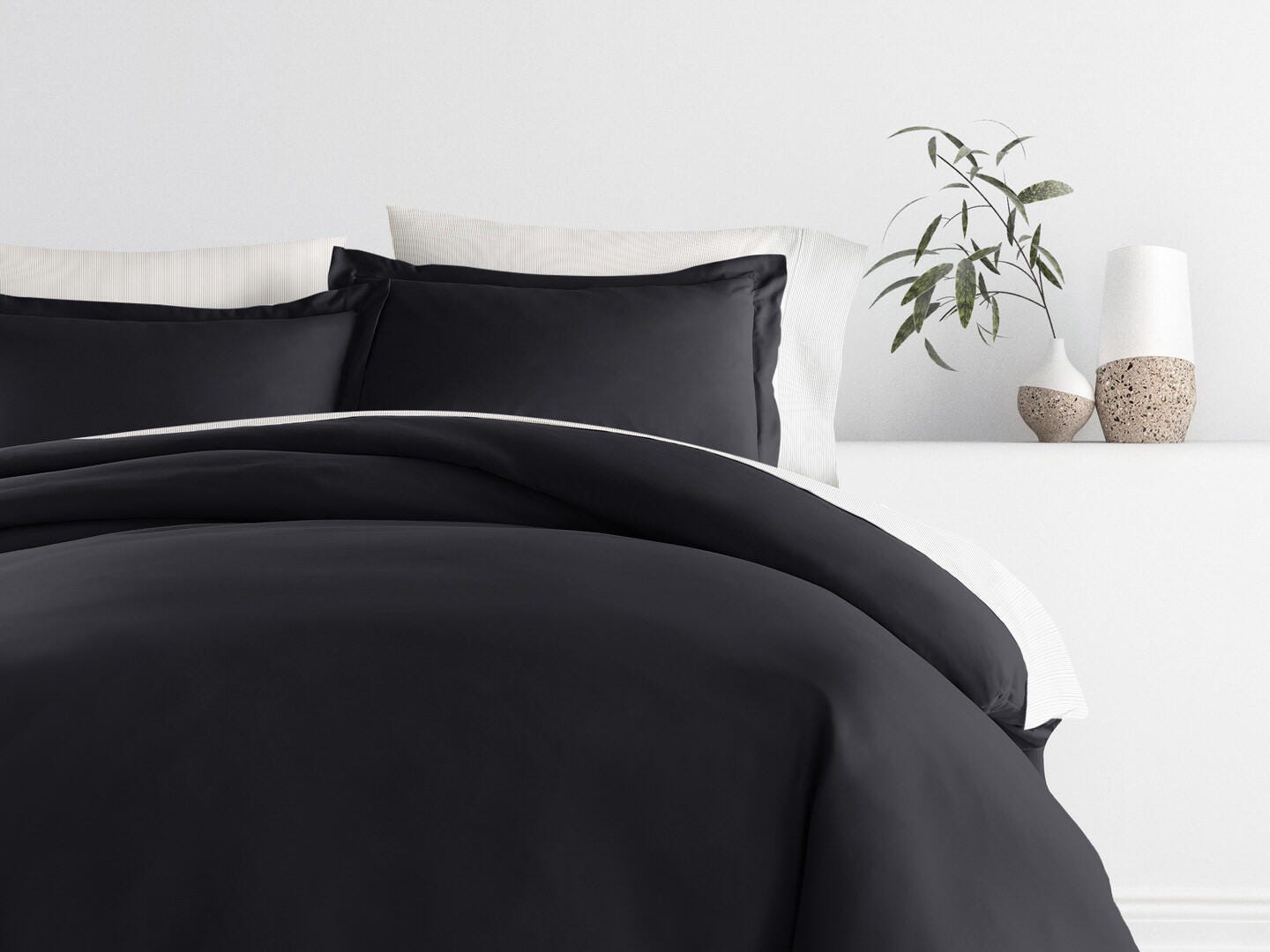 iEnjoy Home Pinstriped 8 Piece Full Duvet Set, Black, large