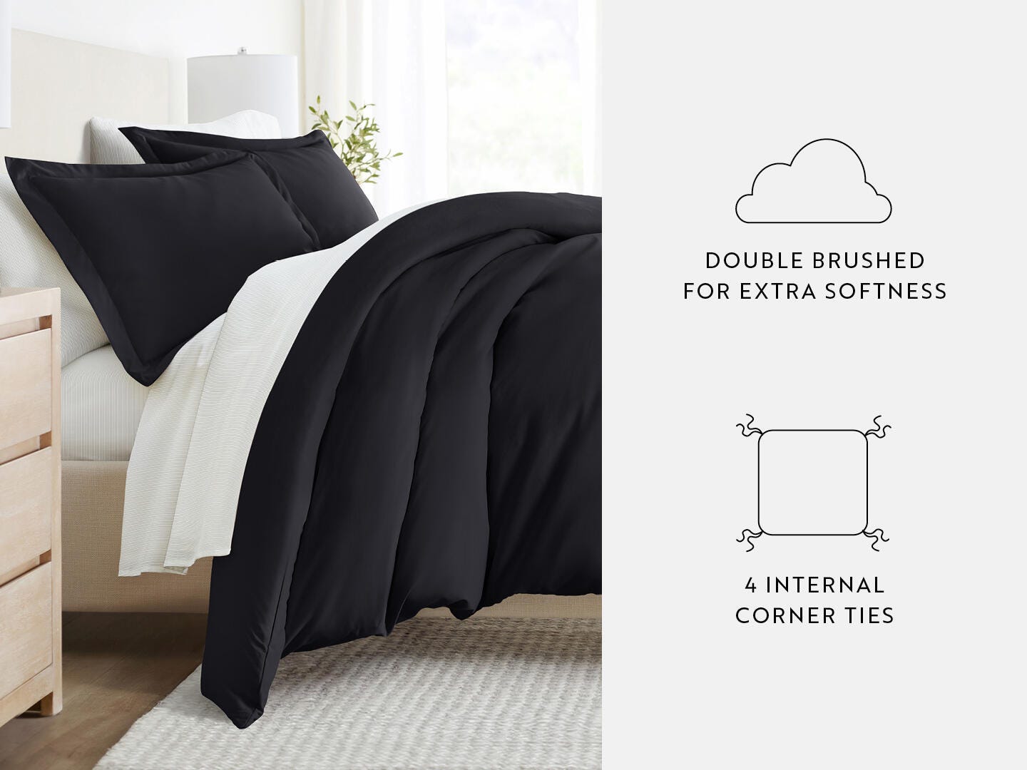 iEnjoy Home Pinstriped 8 Piece Queen Duvet Set, Black, large
