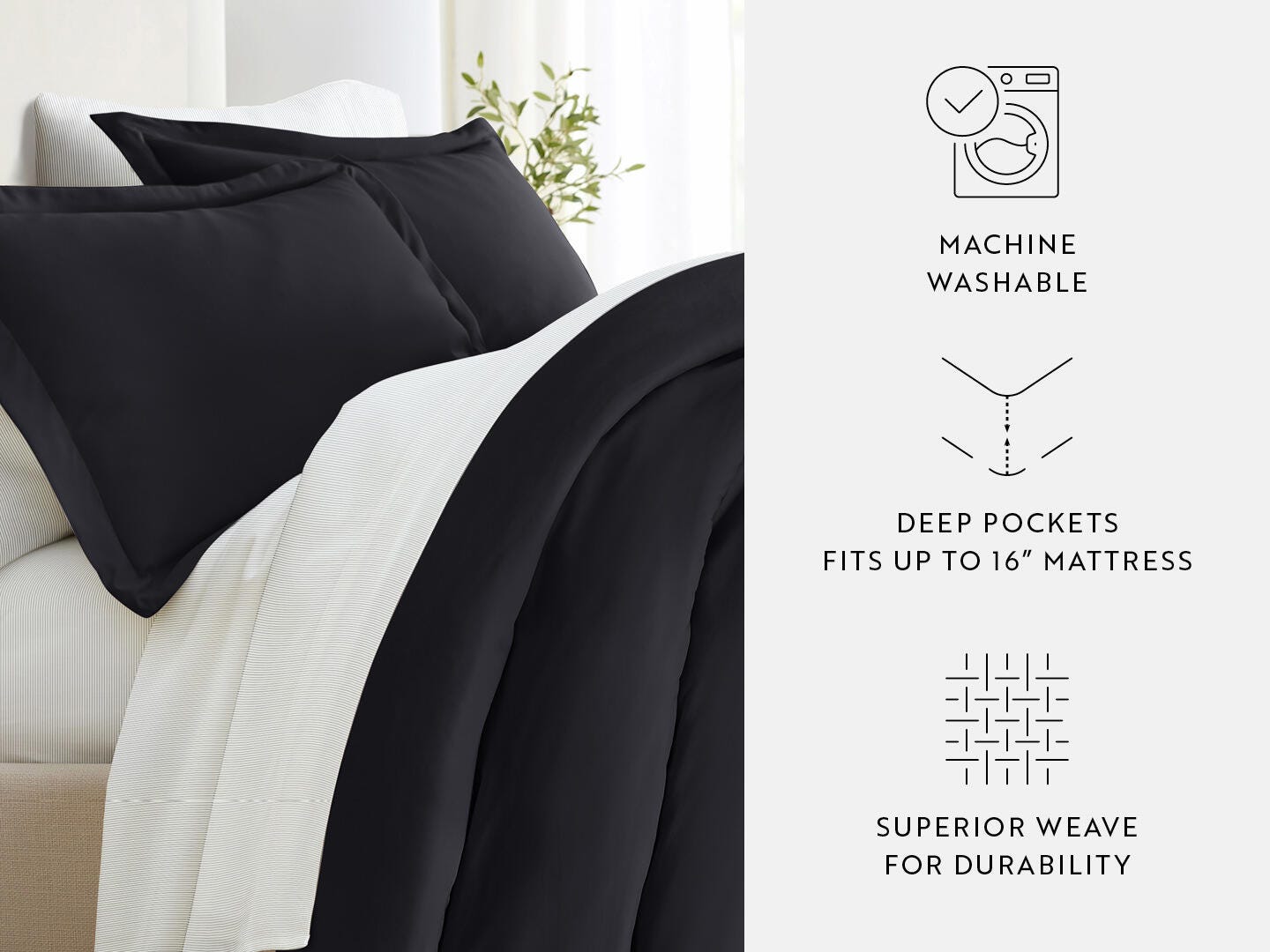 iEnjoy Home Pinstriped 8 Piece Queen Duvet Set, Black, large