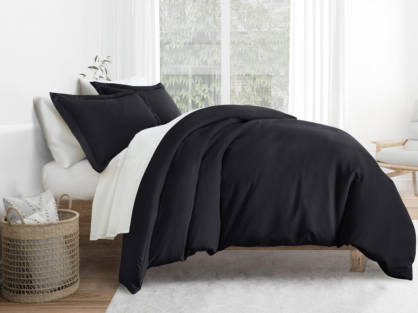 iEnjoy Home Pinstriped 8 Piece Queen Duvet Set, Black, large